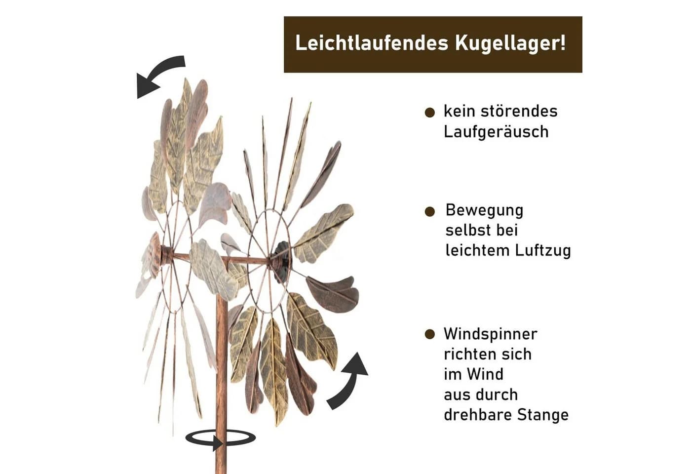 Lemodo Windspiel Windrad Leaves Metall Antikes Kupfer Gold