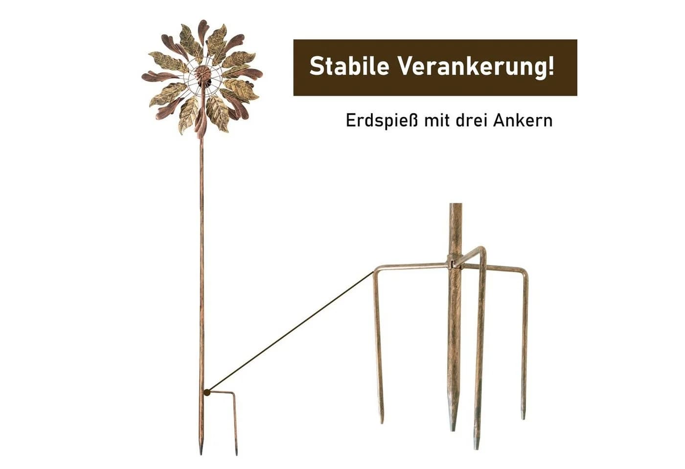 Lemodo Windspiel Windrad Leaves Metall Antikes Kupfer Gold - Bild 4