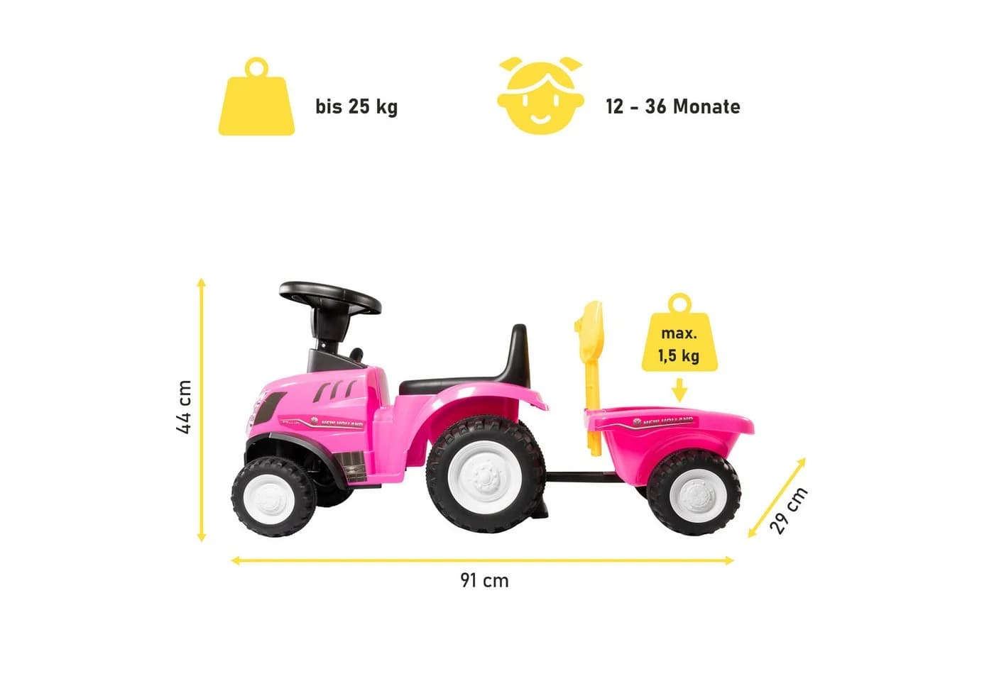 Lemodo Rutscherauto Traktor mit Anhänger und Zubehör für Kinder - Bild 3