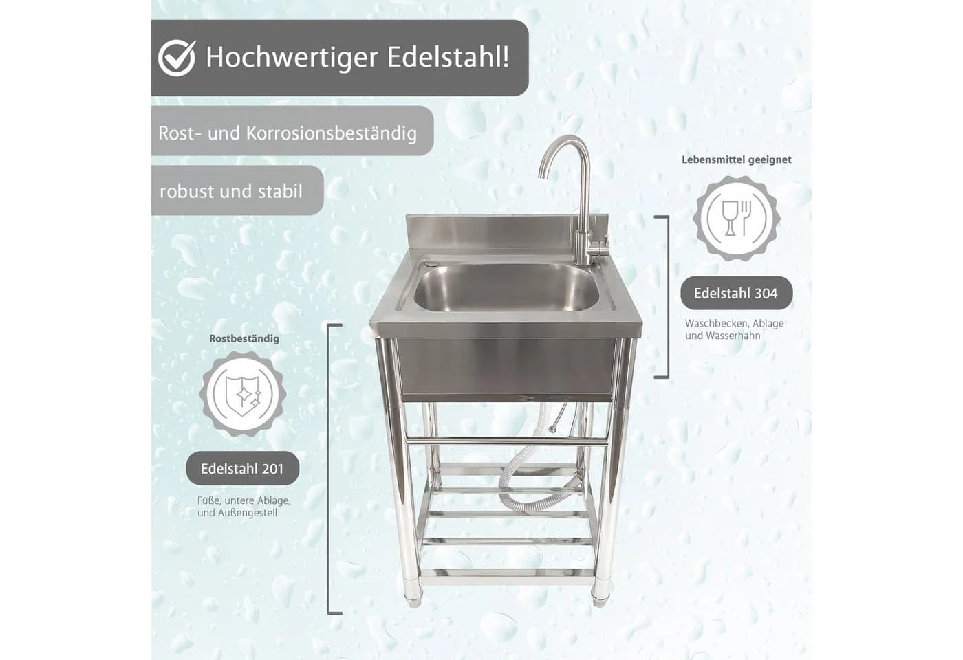 Lemodo Freistehender Küchenspültisch Edelstahl mit Wasserhahn - Bild 3