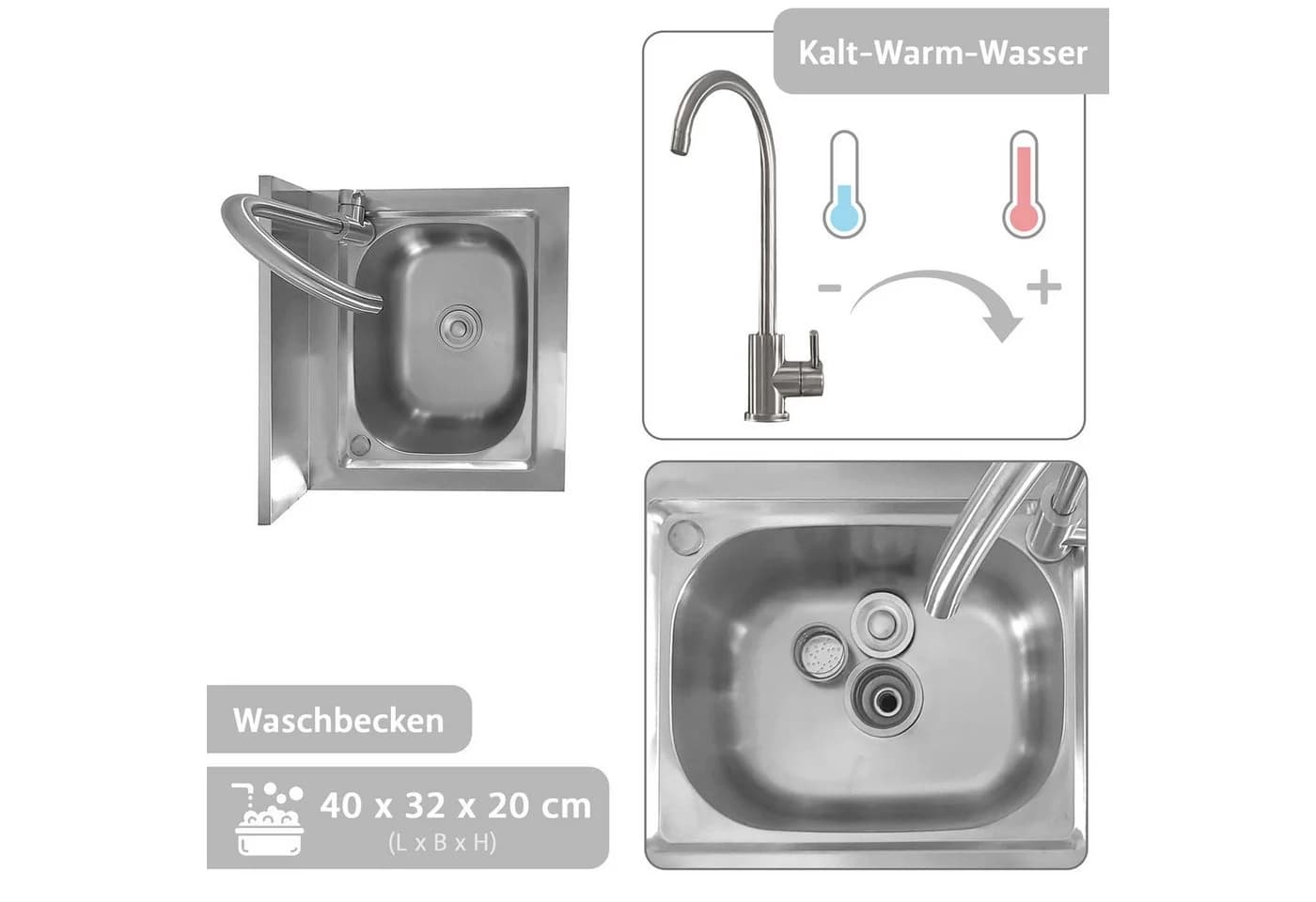 Lemodo Freistehender Küchenspültisch Edelstahl mit Wasserhahn - Bild 4