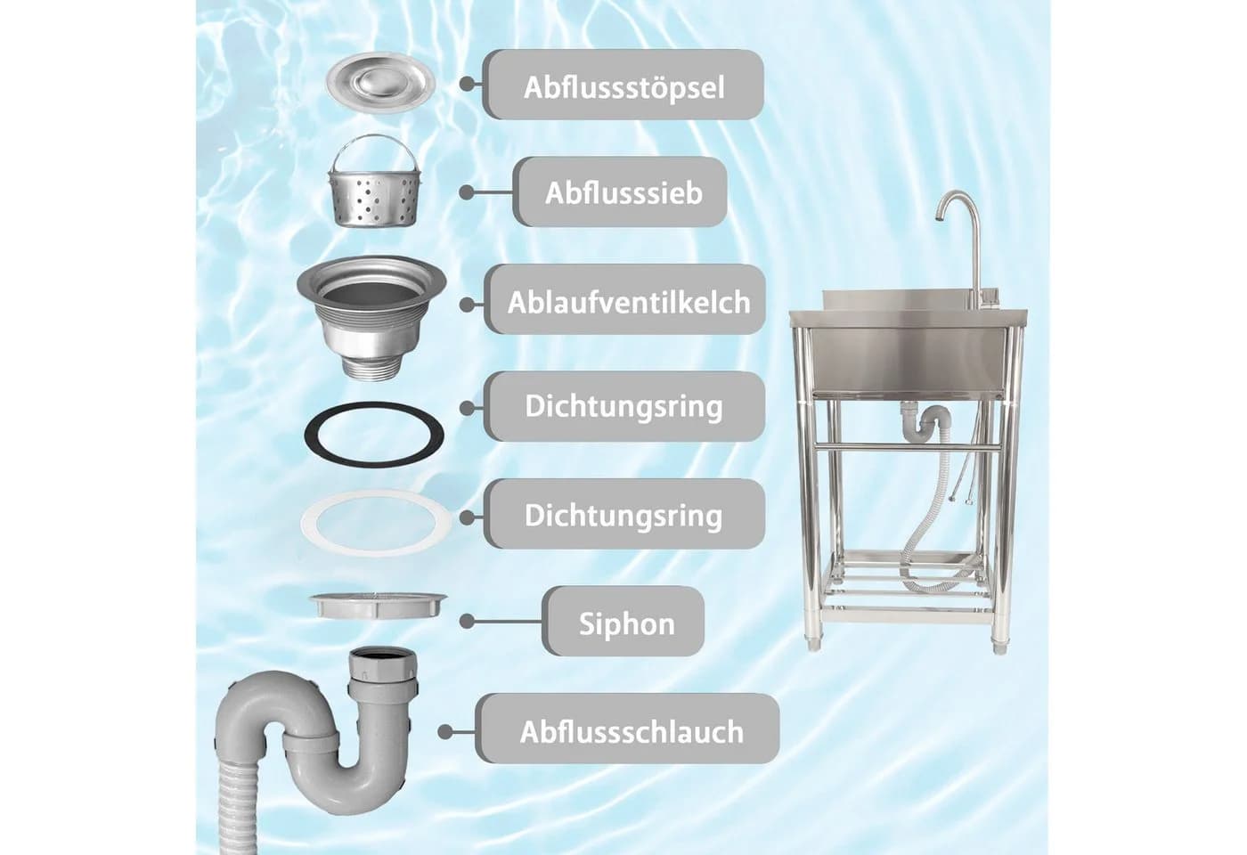Lemodo Freistehender Küchenspültisch Edelstahl mit Wasserhahn - Bild 5