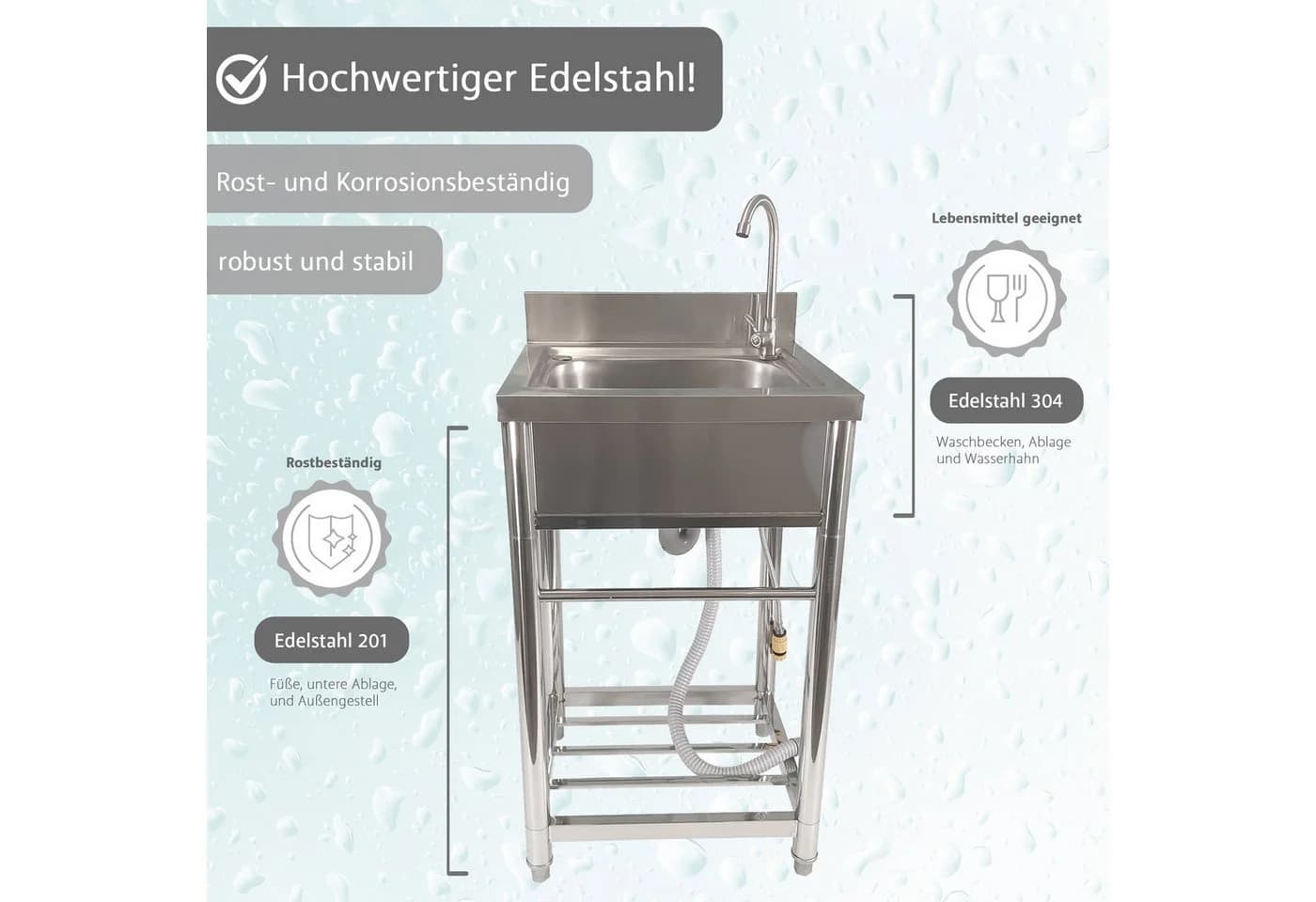Lemodo Freistehender Spültisch Edelstahl mit Wasserhahn - Bild 3