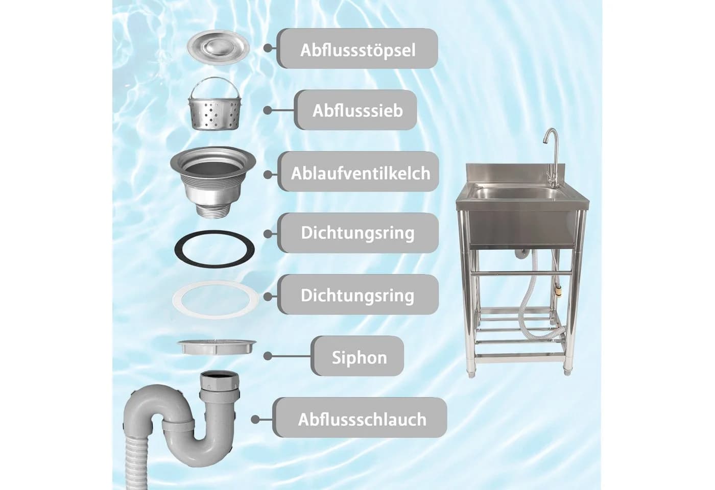 Lemodo Freistehender Spültisch Edelstahl mit Wasserhahn - Bild 5