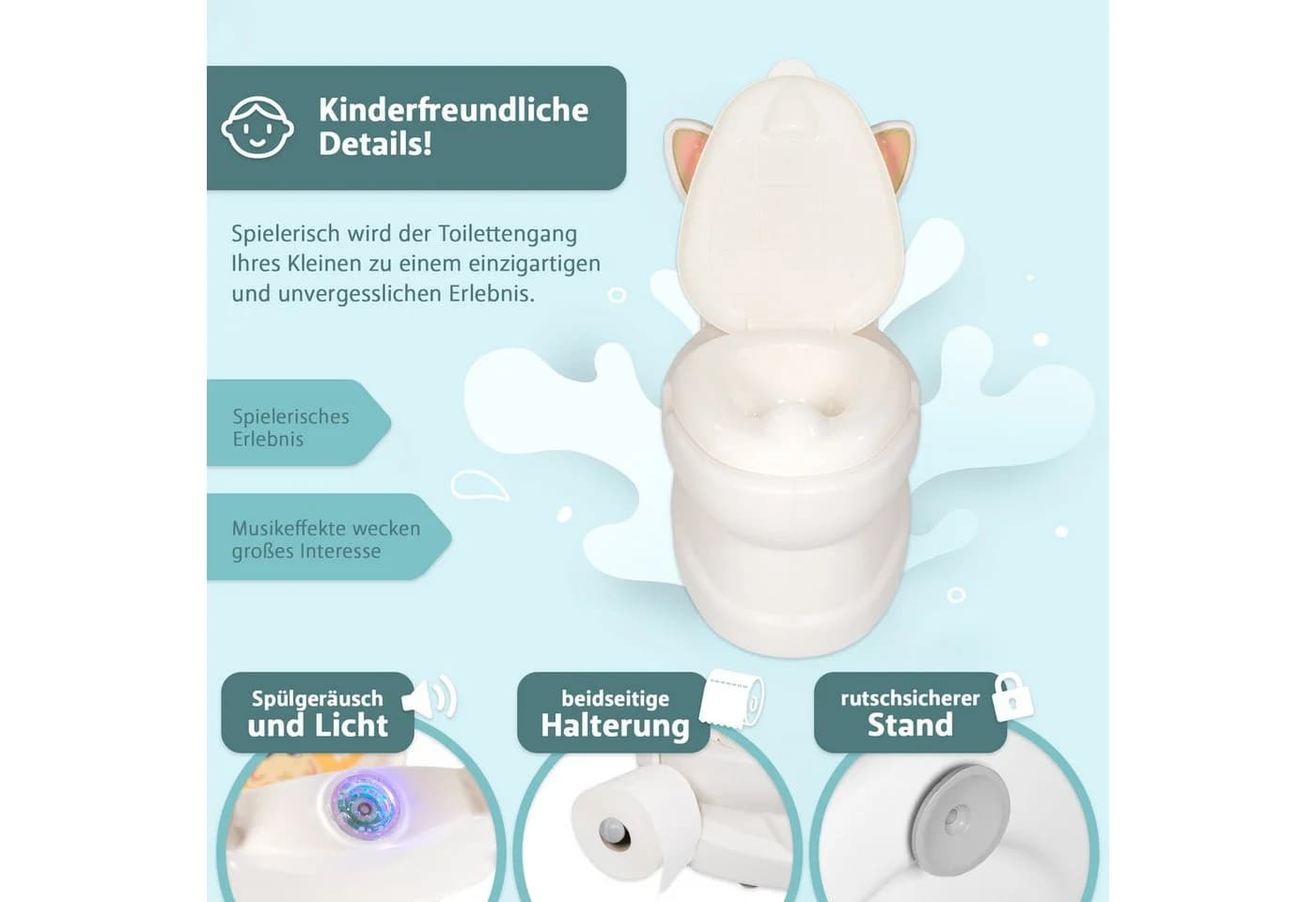 Lemodo Töpfchen mit Spülgeräusch und Toilettenpapierhalter Weiß
