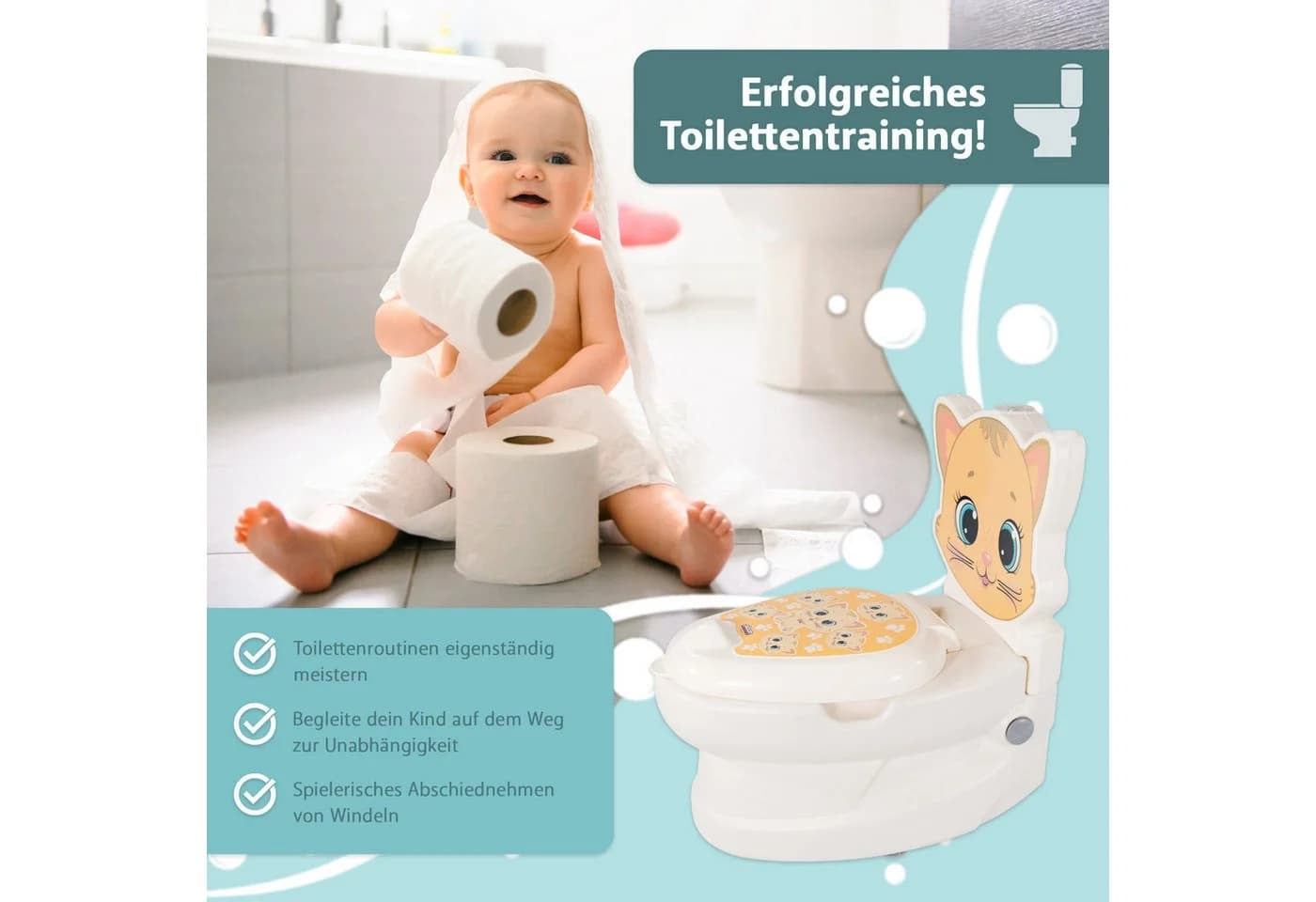 Lemodo Töpfchen mit Spülgeräusch und Toilettenpapierhalter Weiß - Bild 3