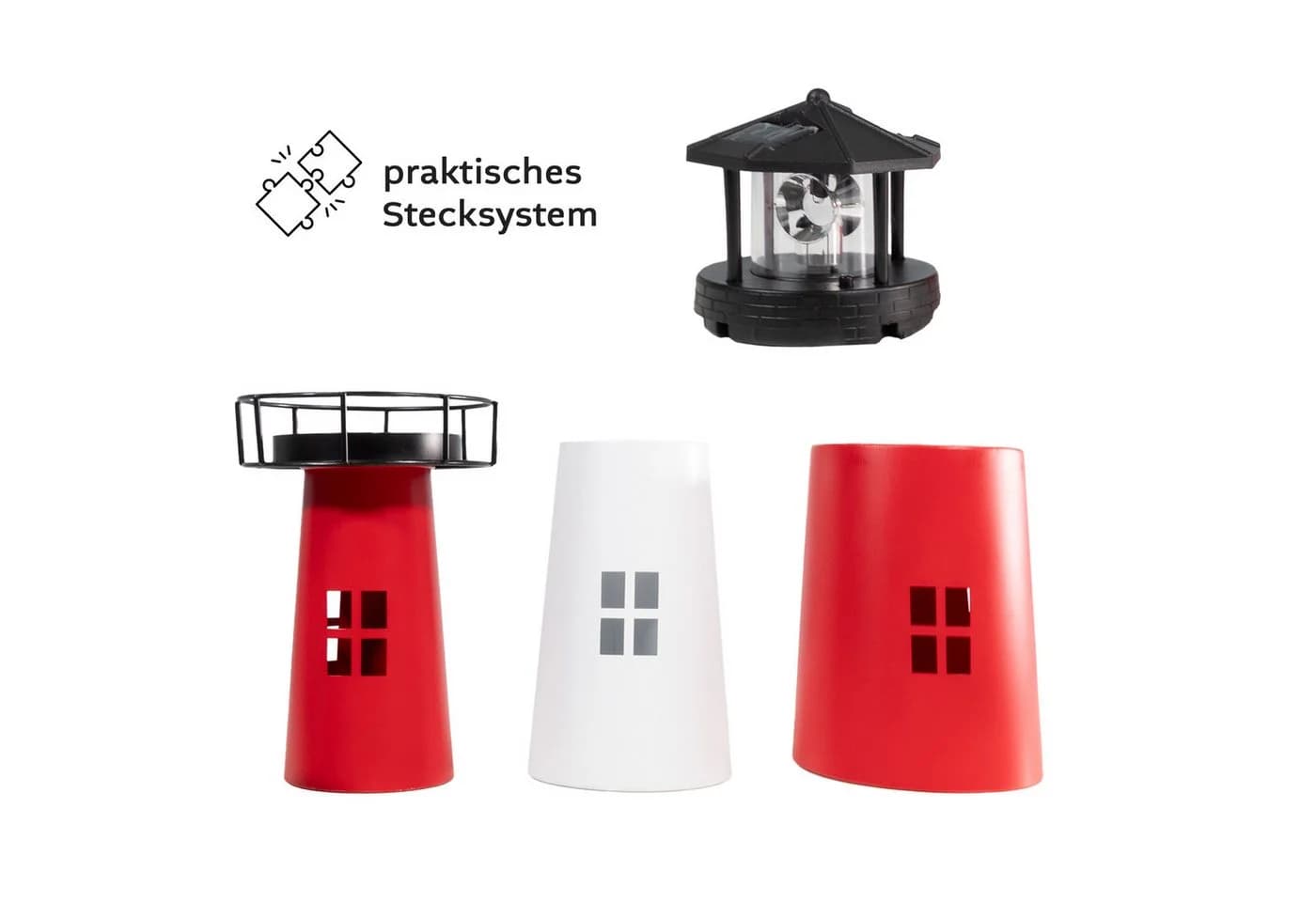 Lemodo Solar Leuchtturm LED Gartenleuchte rot/weiß mit rotierendem Licht - Bild 5