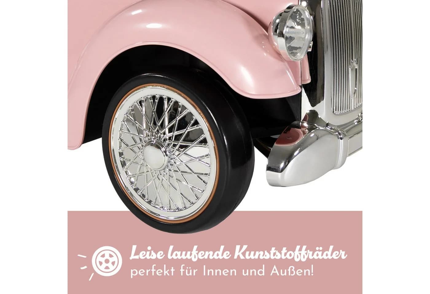 Lemodo Rutschauto Retrodesign Weiß/Rosa mit Stauraum - Bild 5