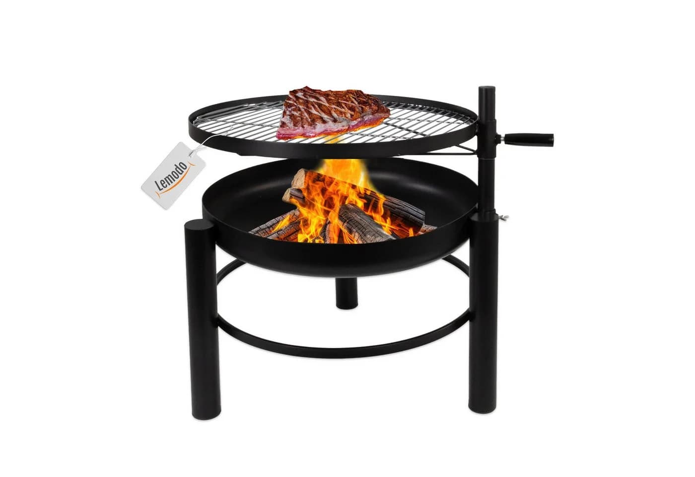 Lemodo Feuerschale mit Grillrost, höhenverstellbar, schwarz - Bild 2