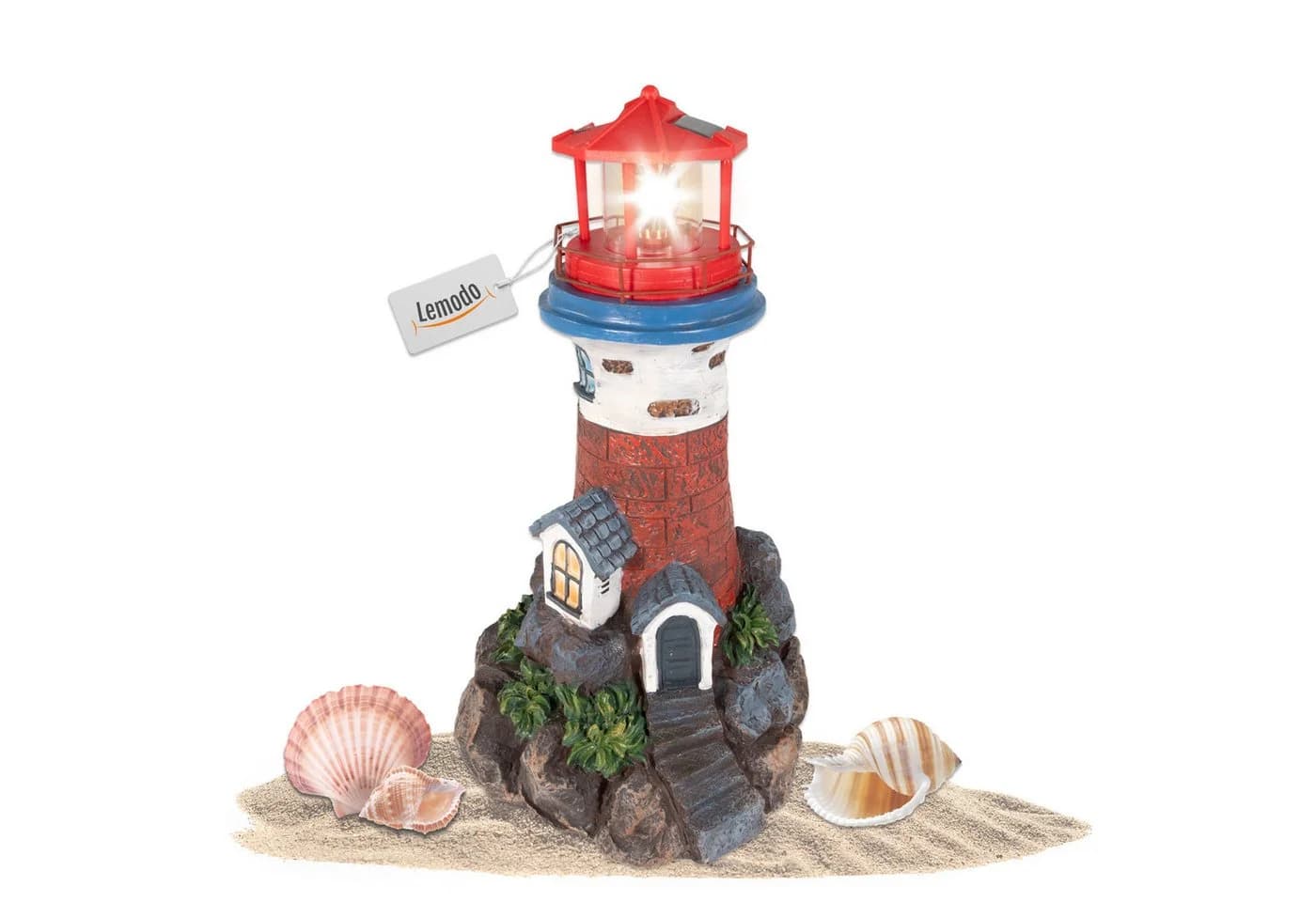Lemodo Solar-Leuchtturm Dekofigur mit LED-Leuchtfeuer rot/weiß - Bild 2