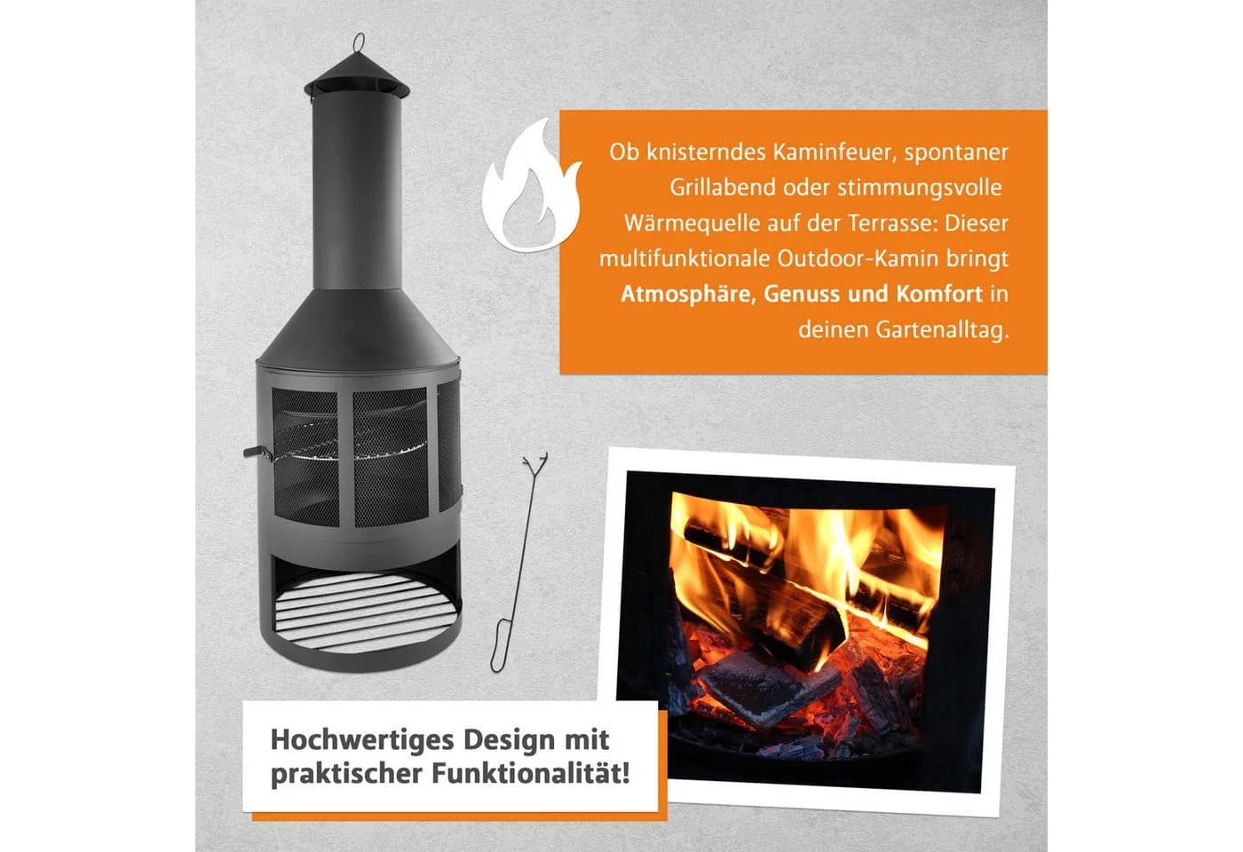 Lemodo Gartenkamin Terrassenofen mit Grillrost und Pfanne Schwarz - Bild 5