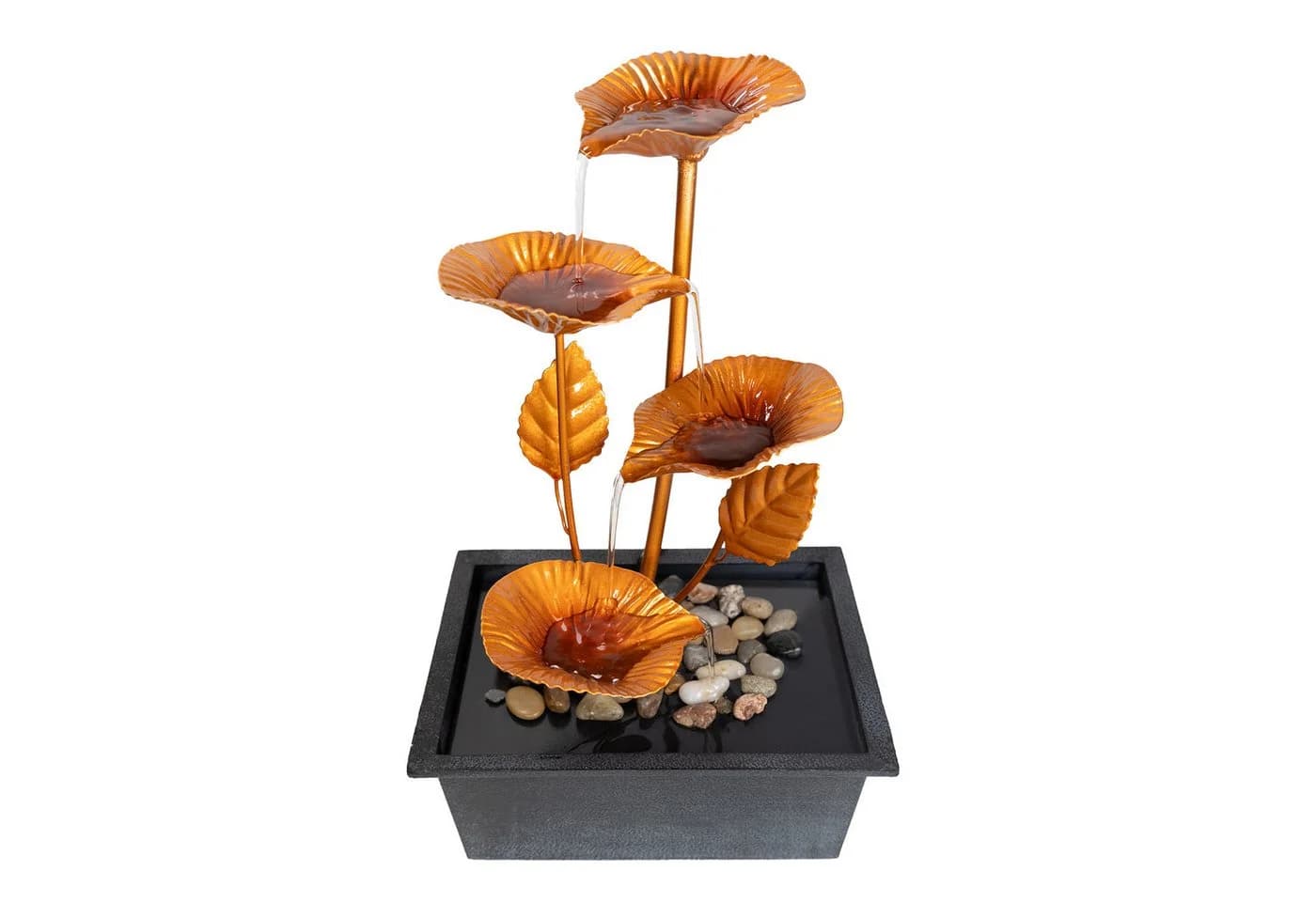 Lemodo Zimmerbrunnen Tischbrunnen mit Metallblättern, 4 Stufen, 21 cm Breite - Bild 2