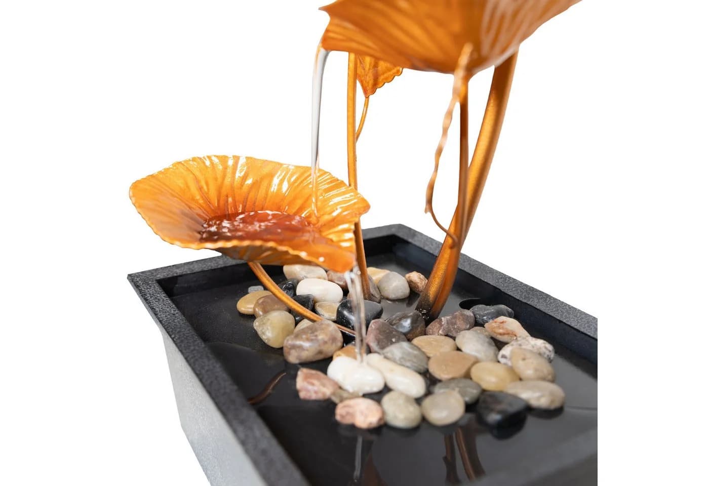 Lemodo Zimmerbrunnen Tischbrunnen mit Metallblättern, 4 Stufen, 21 cm Breite - Bild 3