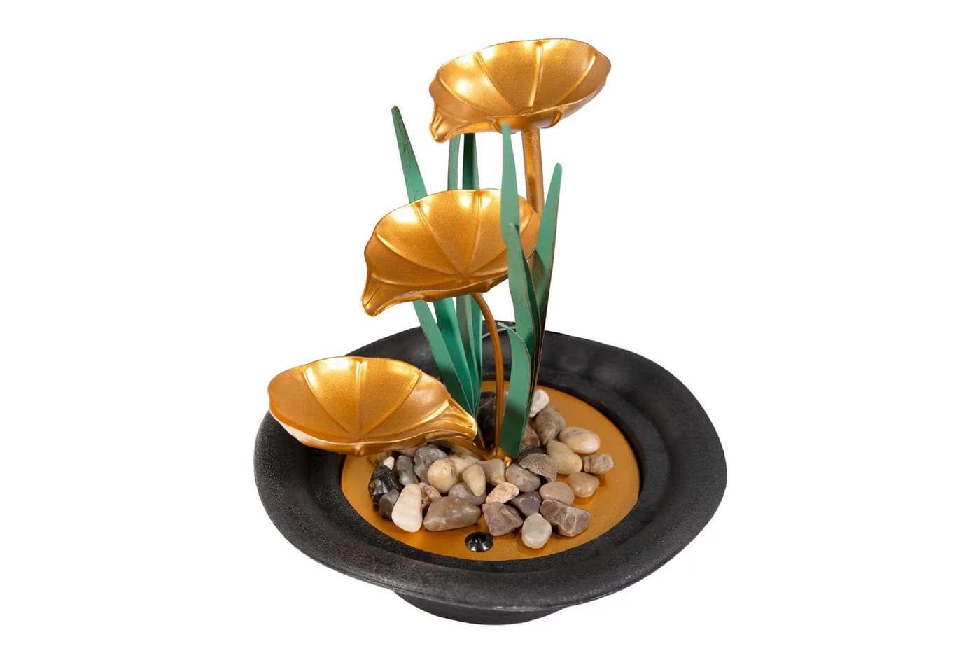 Lemodo Zimmerbrunnen Dekobrunnen mit Metallblättern, 3 Stufen, 23 cm Breite