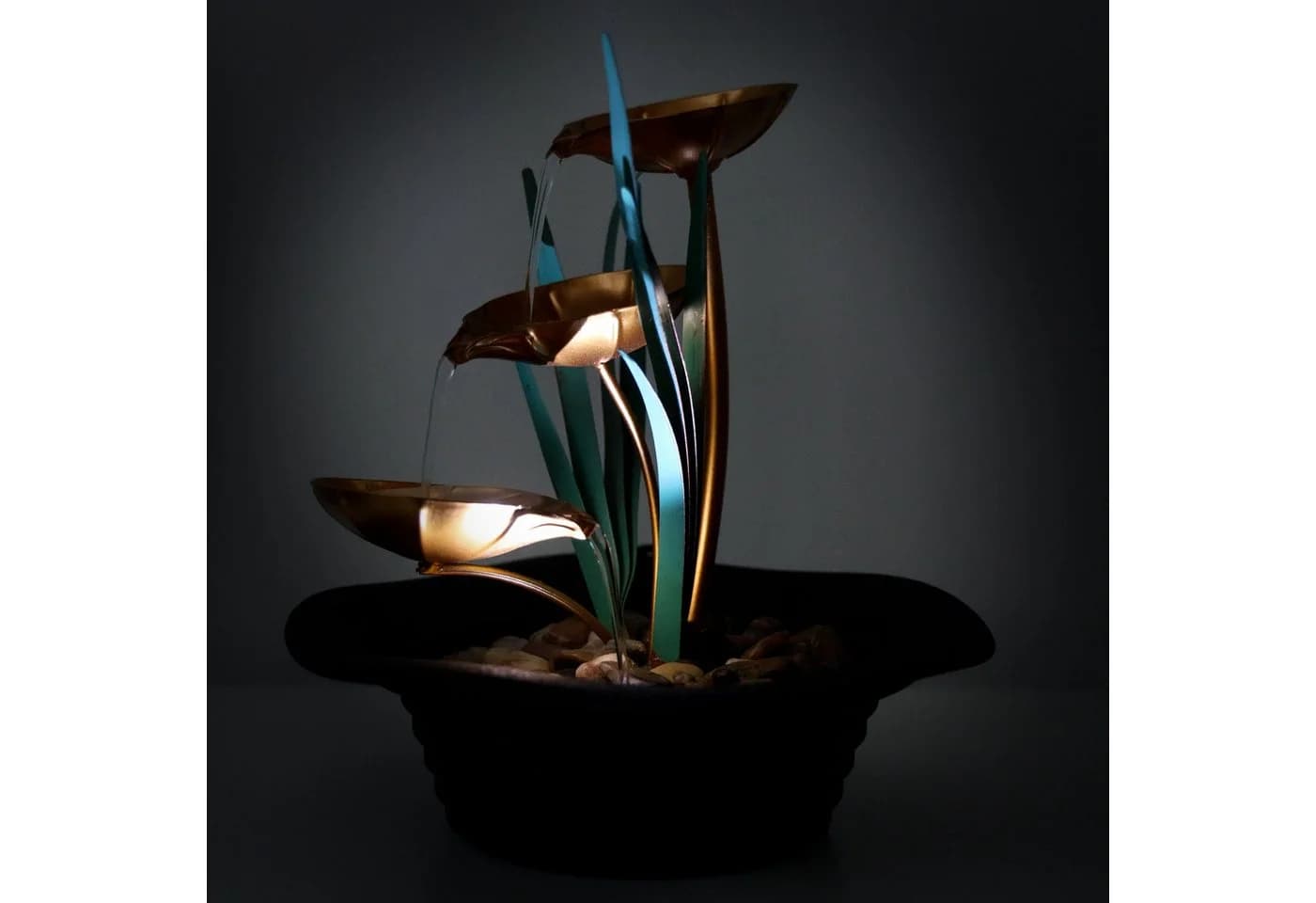 Lemodo Zimmerbrunnen Dekobrunnen mit Metallblättern, 3 Stufen, 23 cm Breite - Bild 5