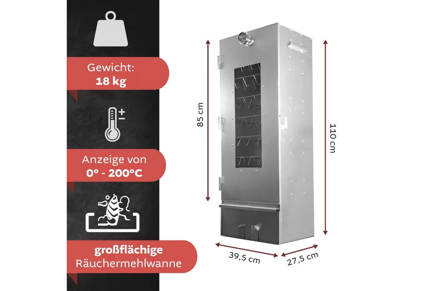 Lemodo Räucherofen XL Edelstahl mit Zubehör und 7 Etagen