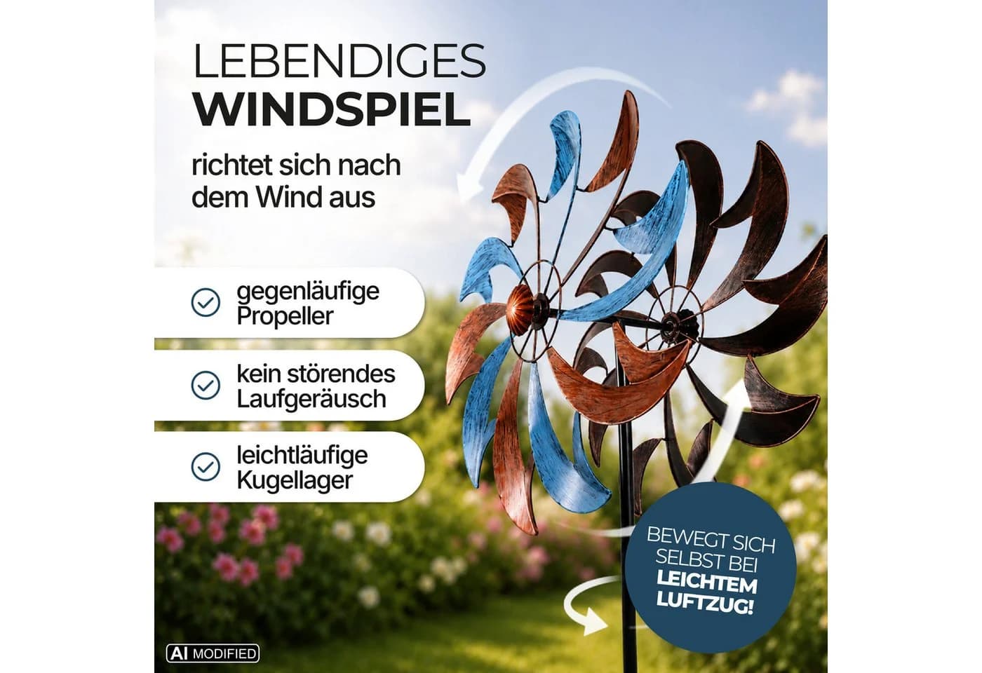 Lemodo Windrad Garten Swirl Blade Metall Antik-Look - Bild 3