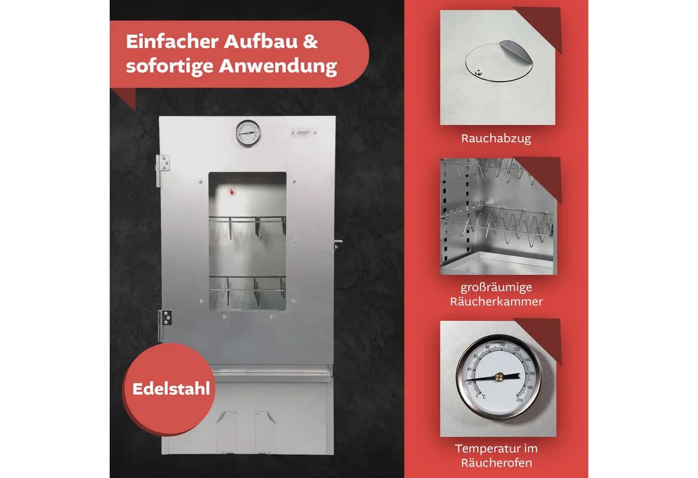 Lemodo Räucherofen Edelstahl 201 mit höhenverstellbaren Auflagen - Bild 4