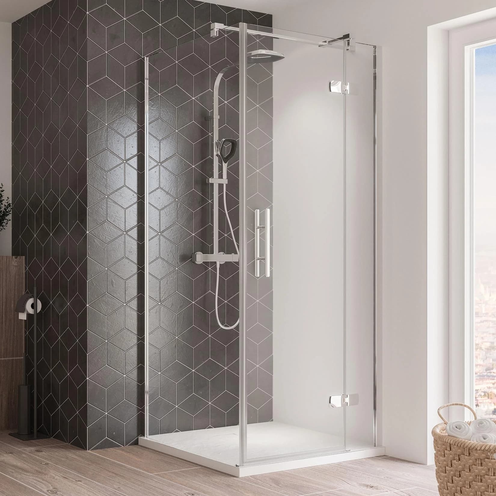 Breuer Avanta Drehtür mit Festteil 900 mm Alu Chromeffekt Klarglas