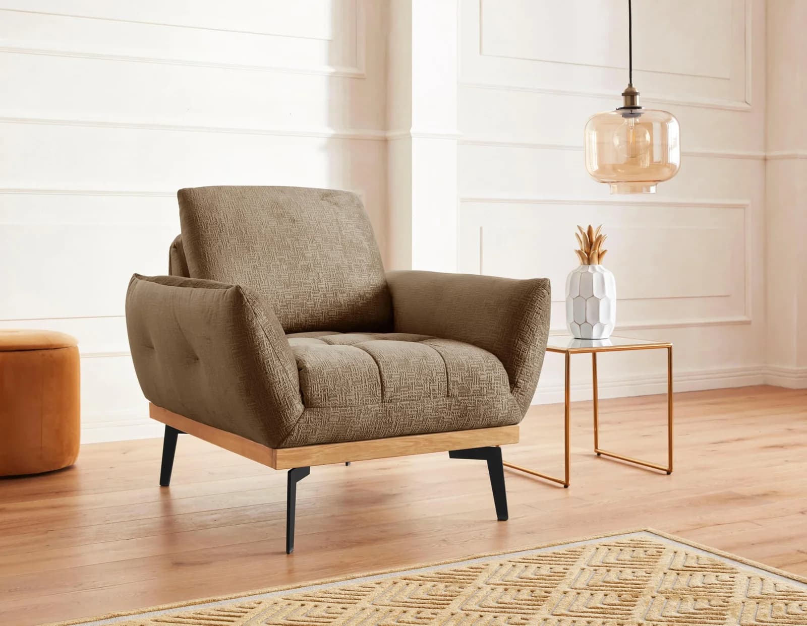 EXXPO Loungesessel Palic Goldbraun mit Rückenverstellung Velours