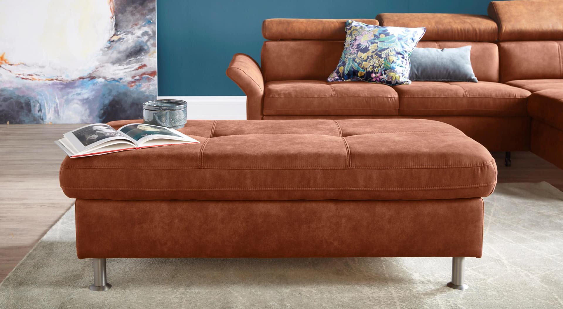 Hocker EXXPO Sofa Fashion Maretto Cognac mit Stauraum