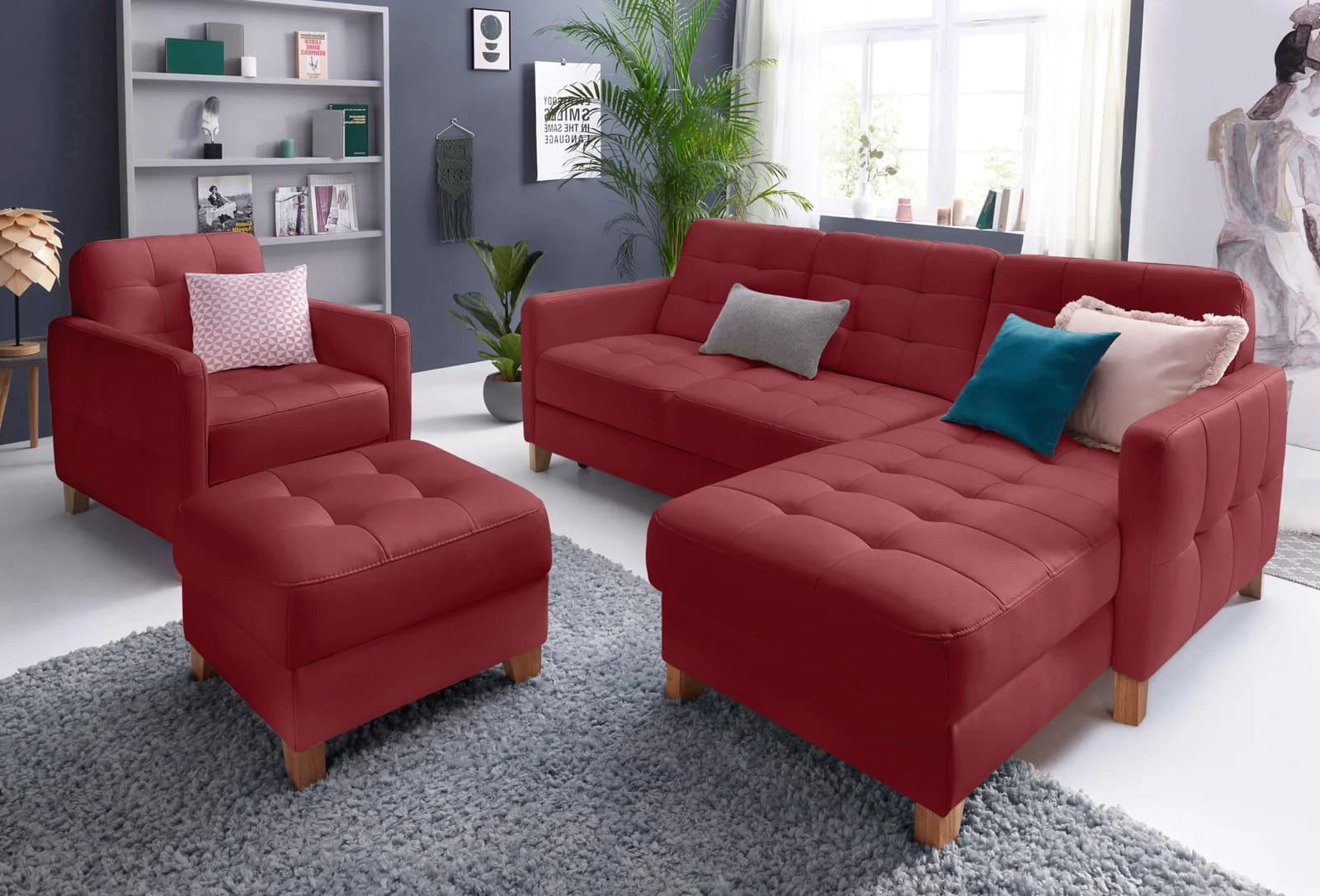 EXXPO Ecksofa Elio L-Form Bordeaux Kunstleder & Leder