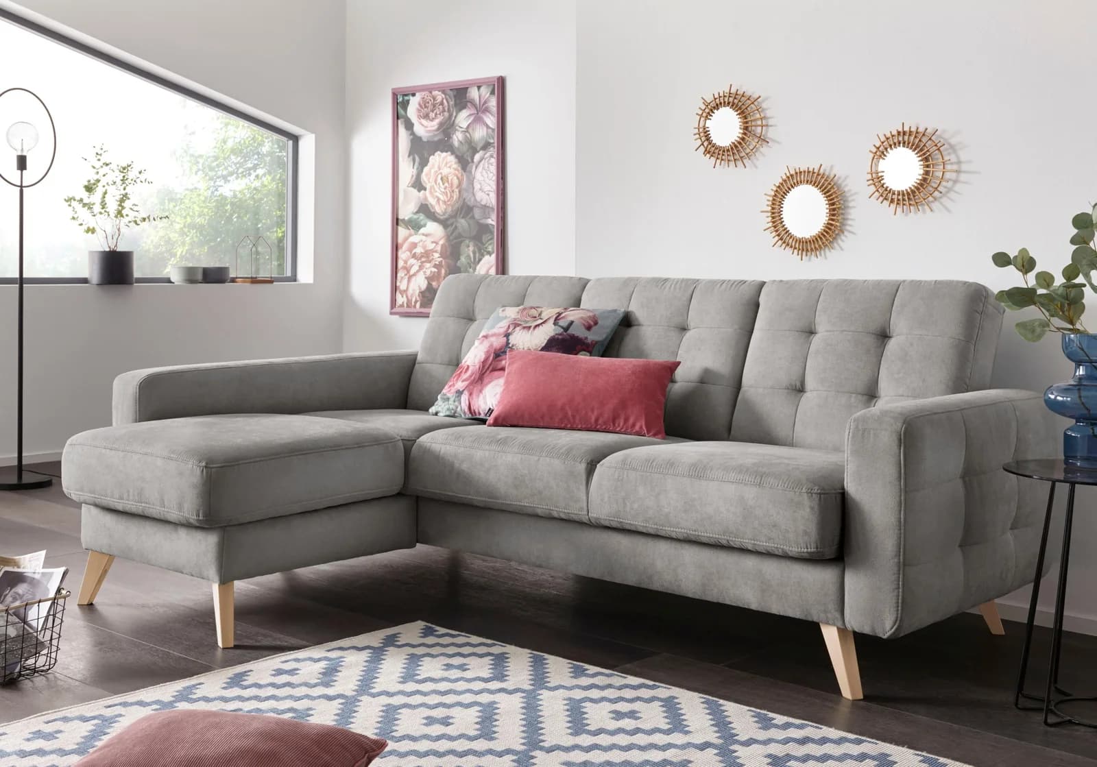 EXXPO Ecksofa Nappa L-Form Silber mit Bettfunktion