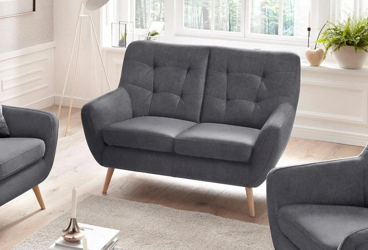 exxpo - sofa fashion 2-Sitzer Sofa Scandi Anthrazit Luxus-Microfaser - Bild 2