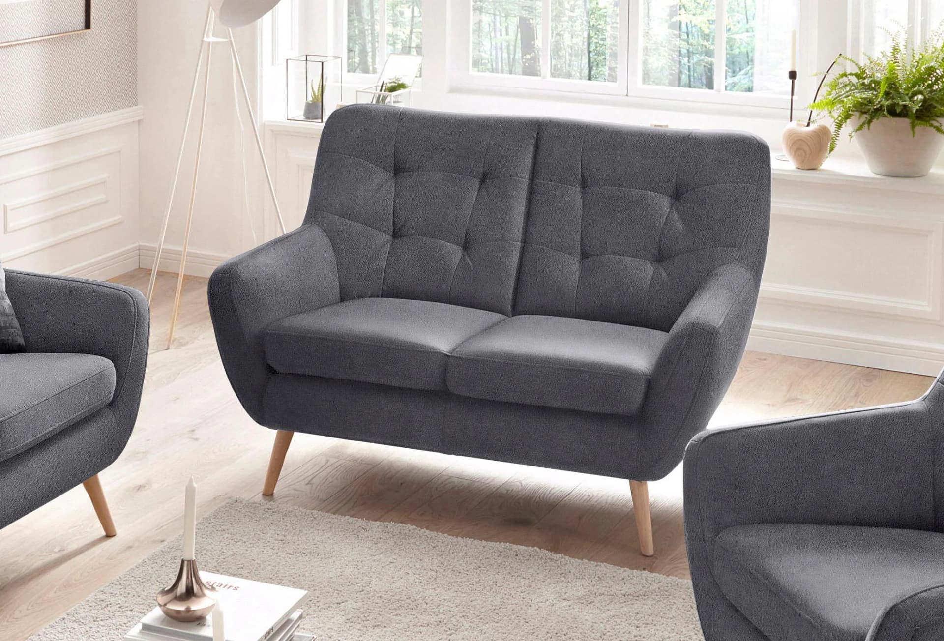exxpo - sofa fashion 2-Sitzer Sofa Scandi Anthrazit Luxus-Microfaser - Bild 4