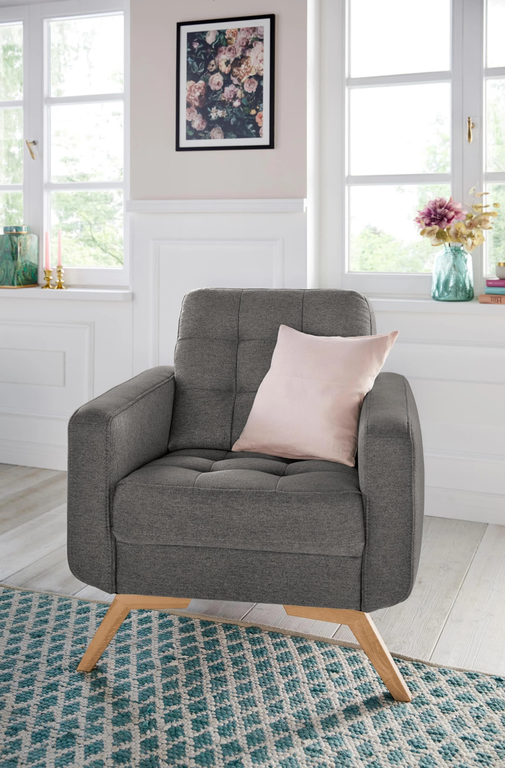 EXXPO Fiord Loungesessel Grau Webvelours Vintage Design