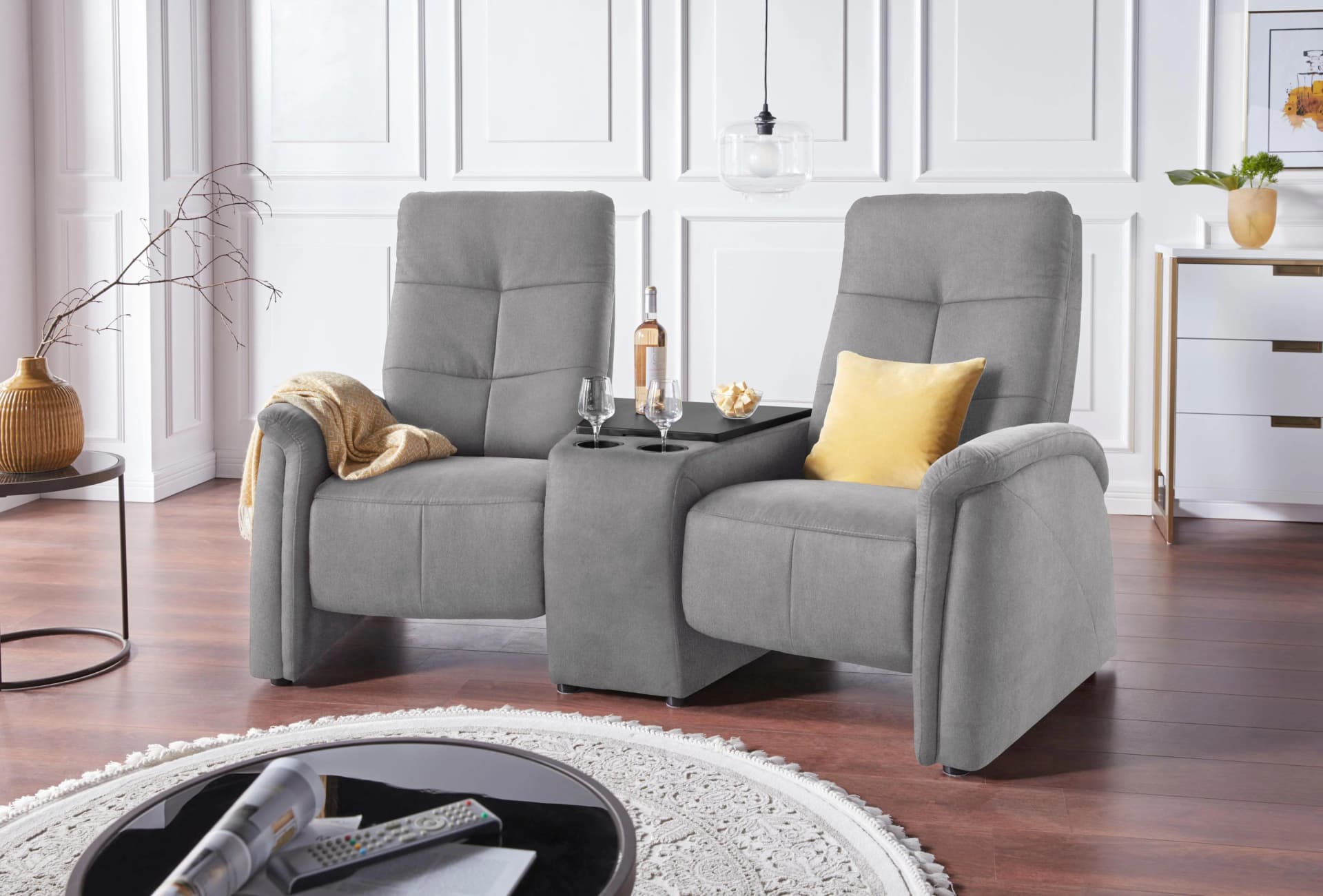 EXXPO Tivoli 2-Sitzer Sofa Silber Relaxfunktion Stauraum