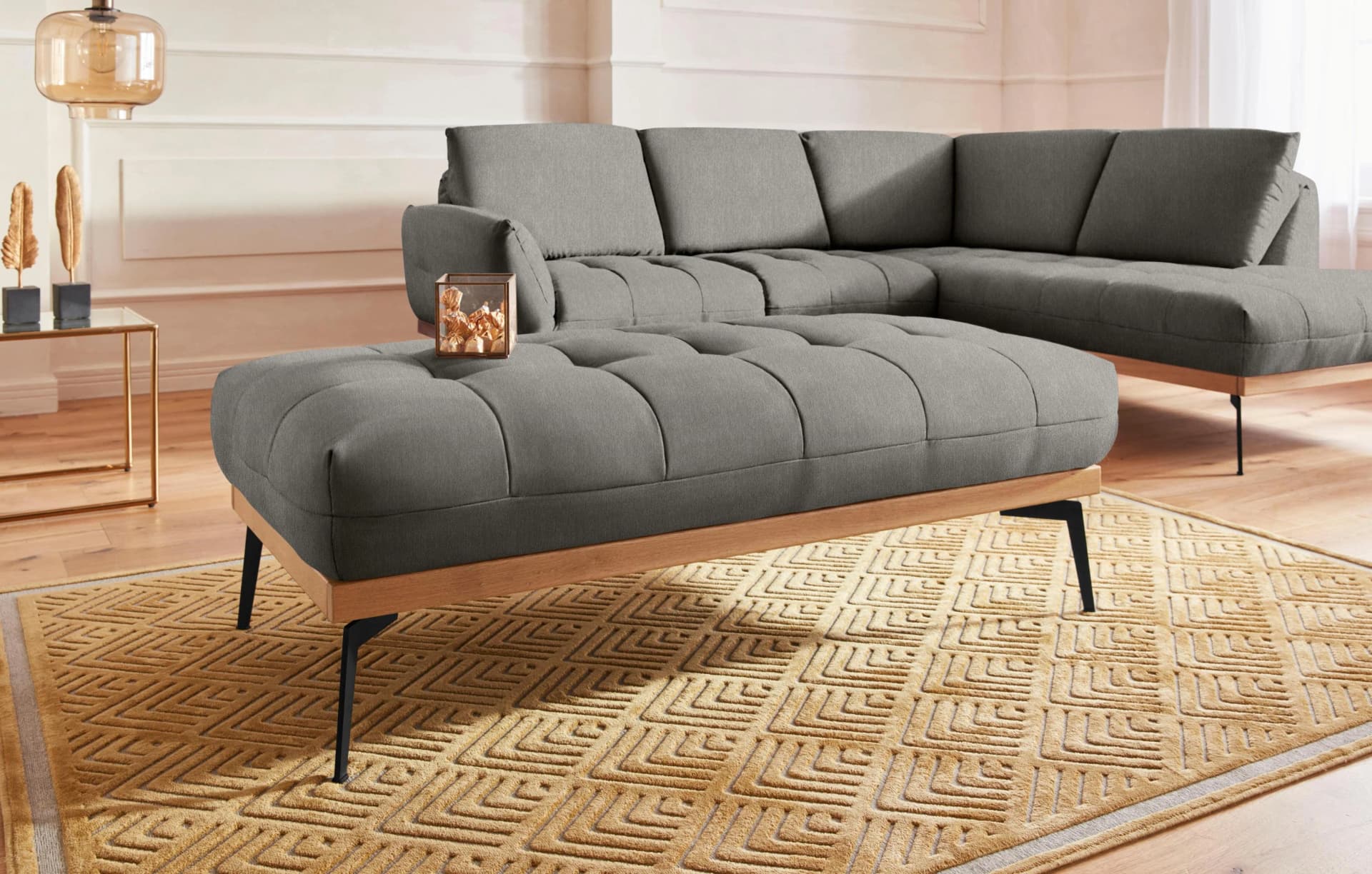 EXXPO Polsterhocker Palic Modern Beige Webstoff