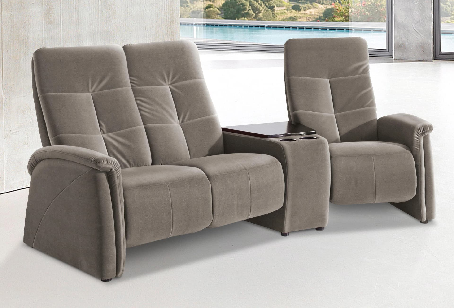 EXXPO Tivoli 3-Sitzer Kinosofa Grau Relaxfunktion mit Tischablage