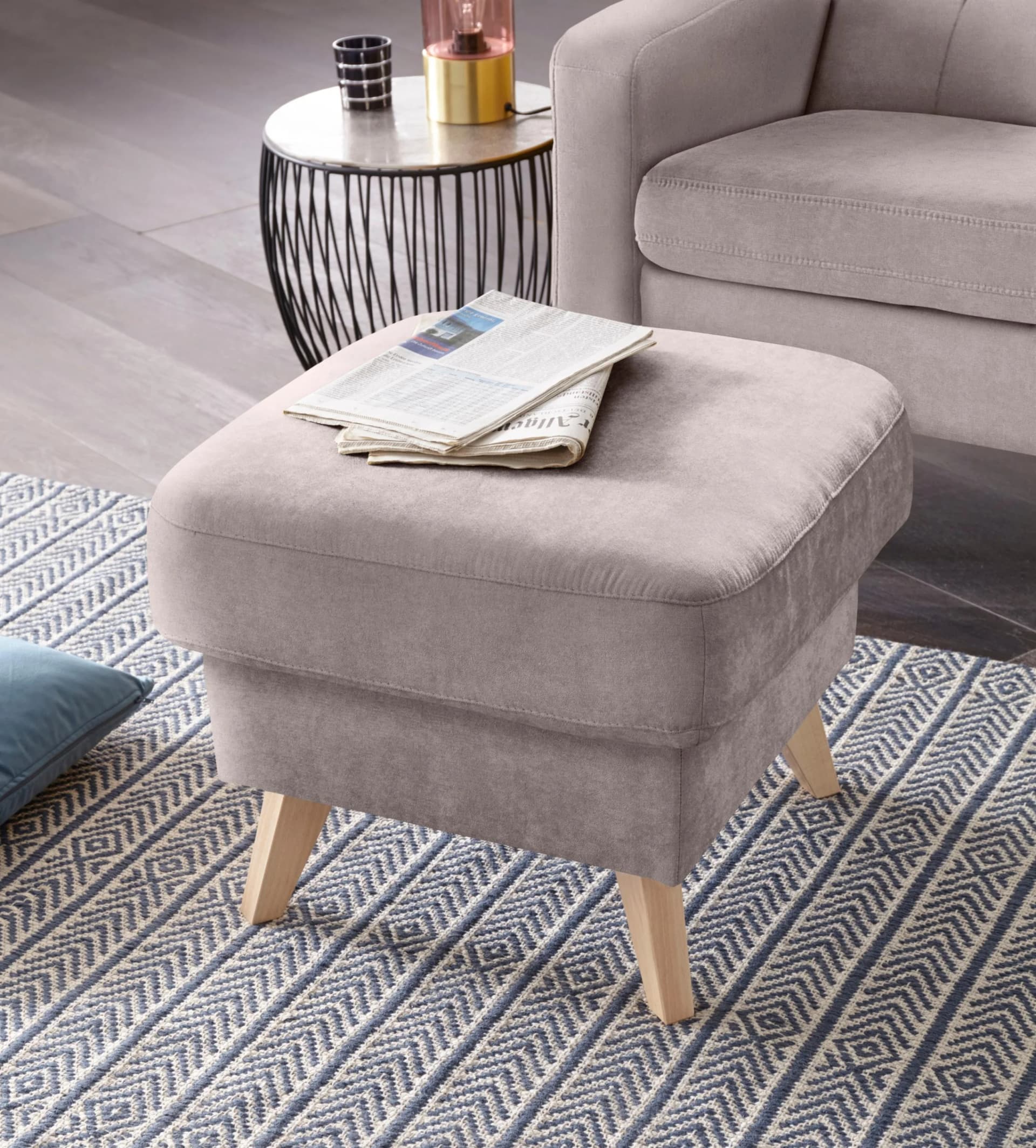 Hocker EXXPO Sofa Fashion Grau Taupe Samtvelours mit Stauraum