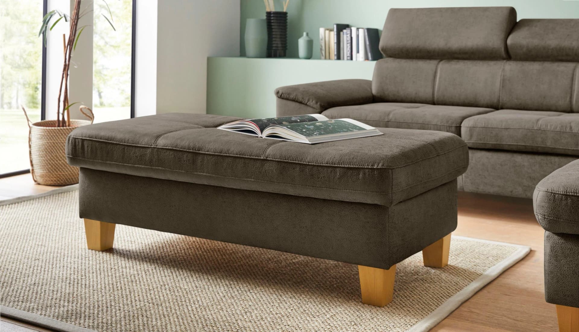 EXXPO Enya Bankhocker mit Staufach Grau Microfaser Vintageoptik