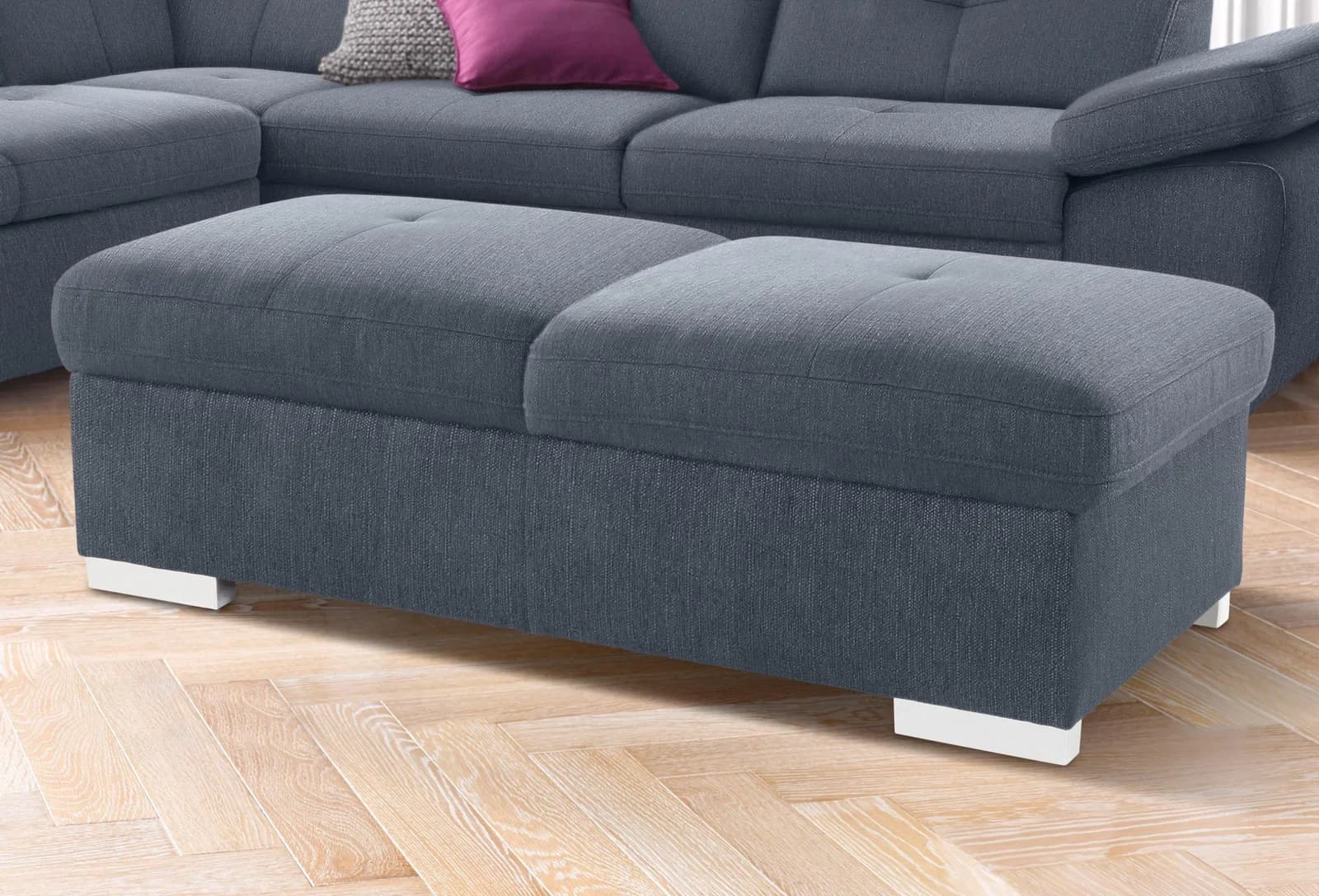 exxpo Hocker Spring Bankhocker 2-Sitzer Blau Leder & Kunstleder - Bild 5