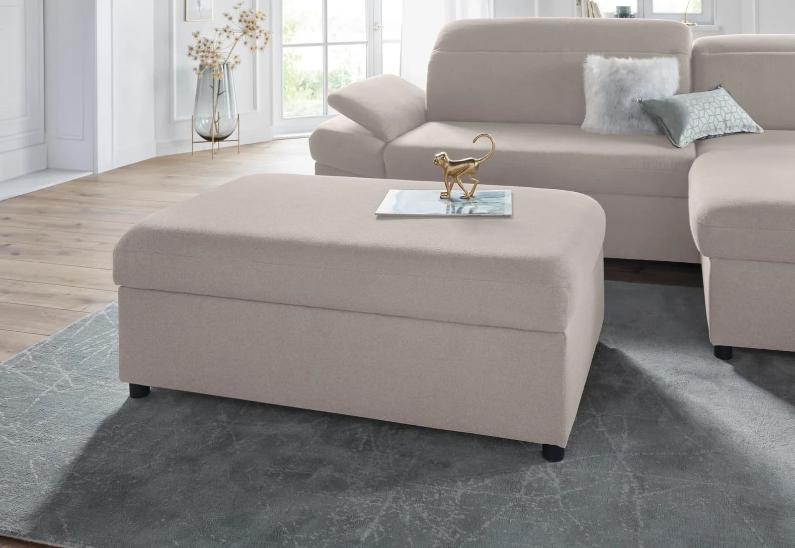 EXXPO Hocker Kyoto Beige mit Stauraum und strukturiertem Bezug