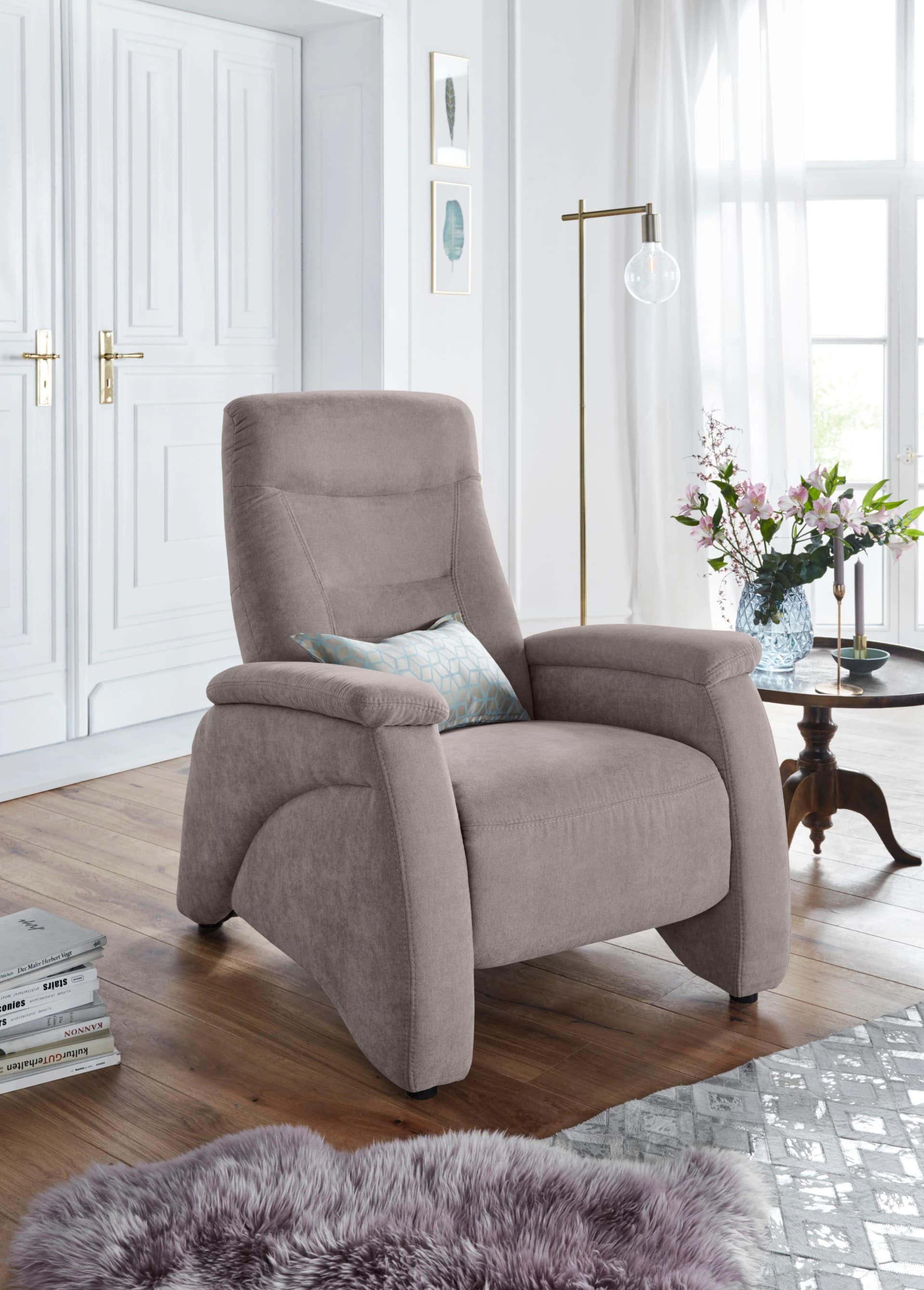 EXXPO Relaxsessel Ascoli Taupe mit Relaxfunktion und Lederbezug