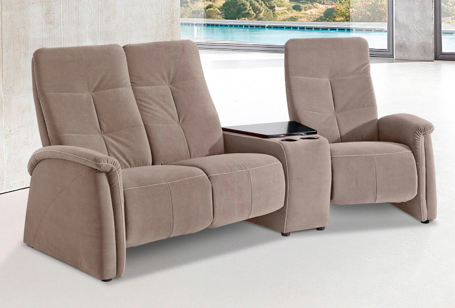 EXXPO Tivoli 3-Sitzer Sofa mit Relaxfunktion & Tischablage Beige