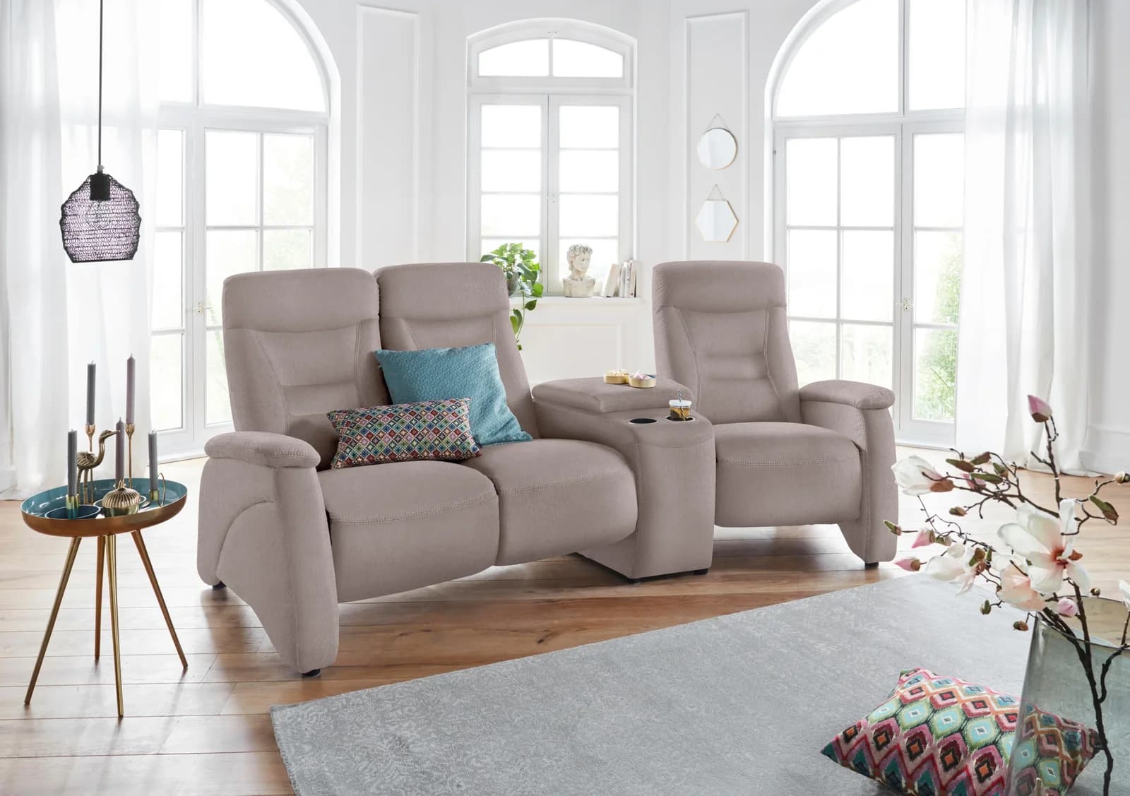 exxpo Sofa Ascoli 3-Sitzer Grau Relaxfunktion Naturleder