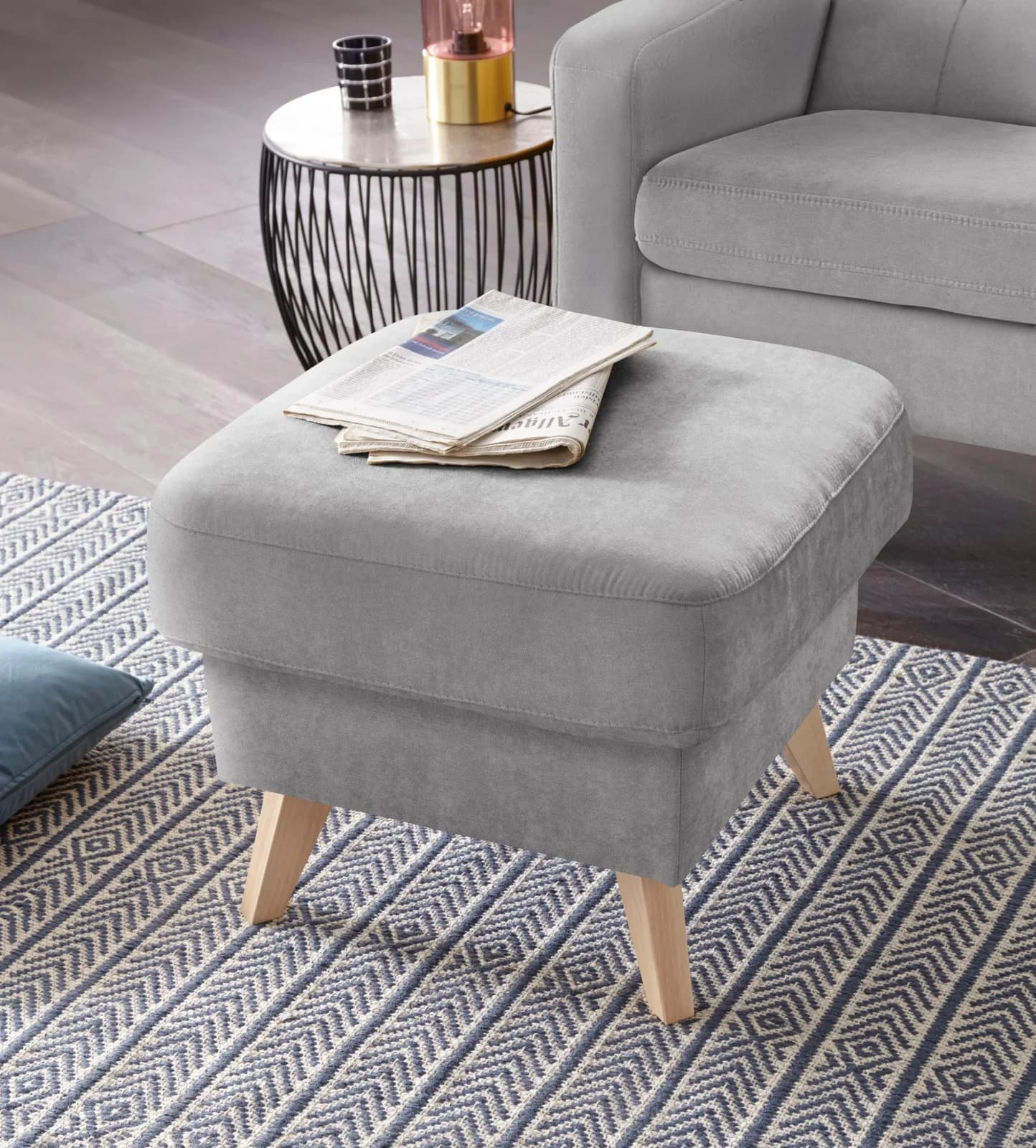 exxpo Sofa Fashion Hocker Silber mit Staufach Samtvelours Modern