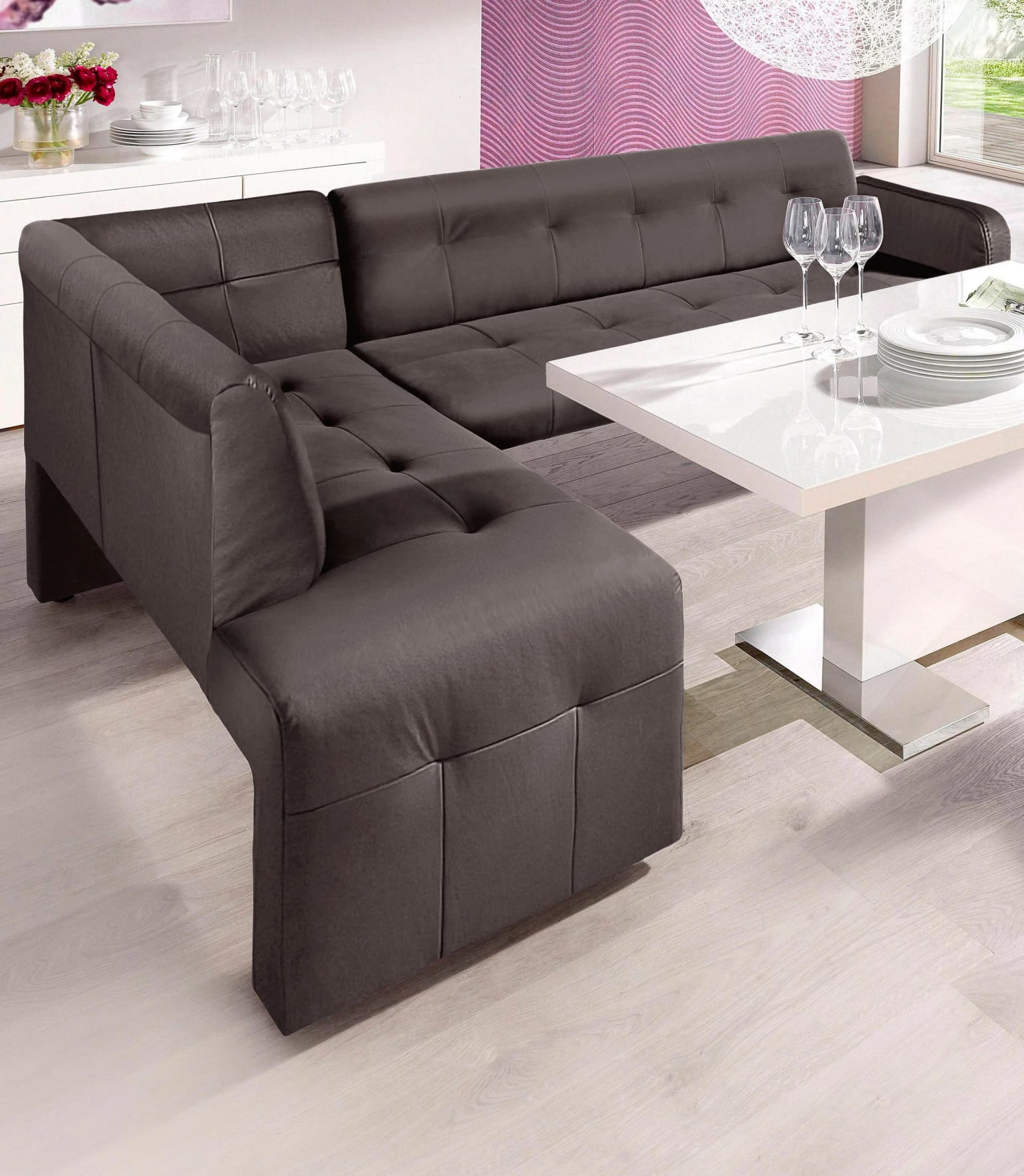 EXXPO Essbank Barista Grau Taupe Luxus-Microfaser Eckbank