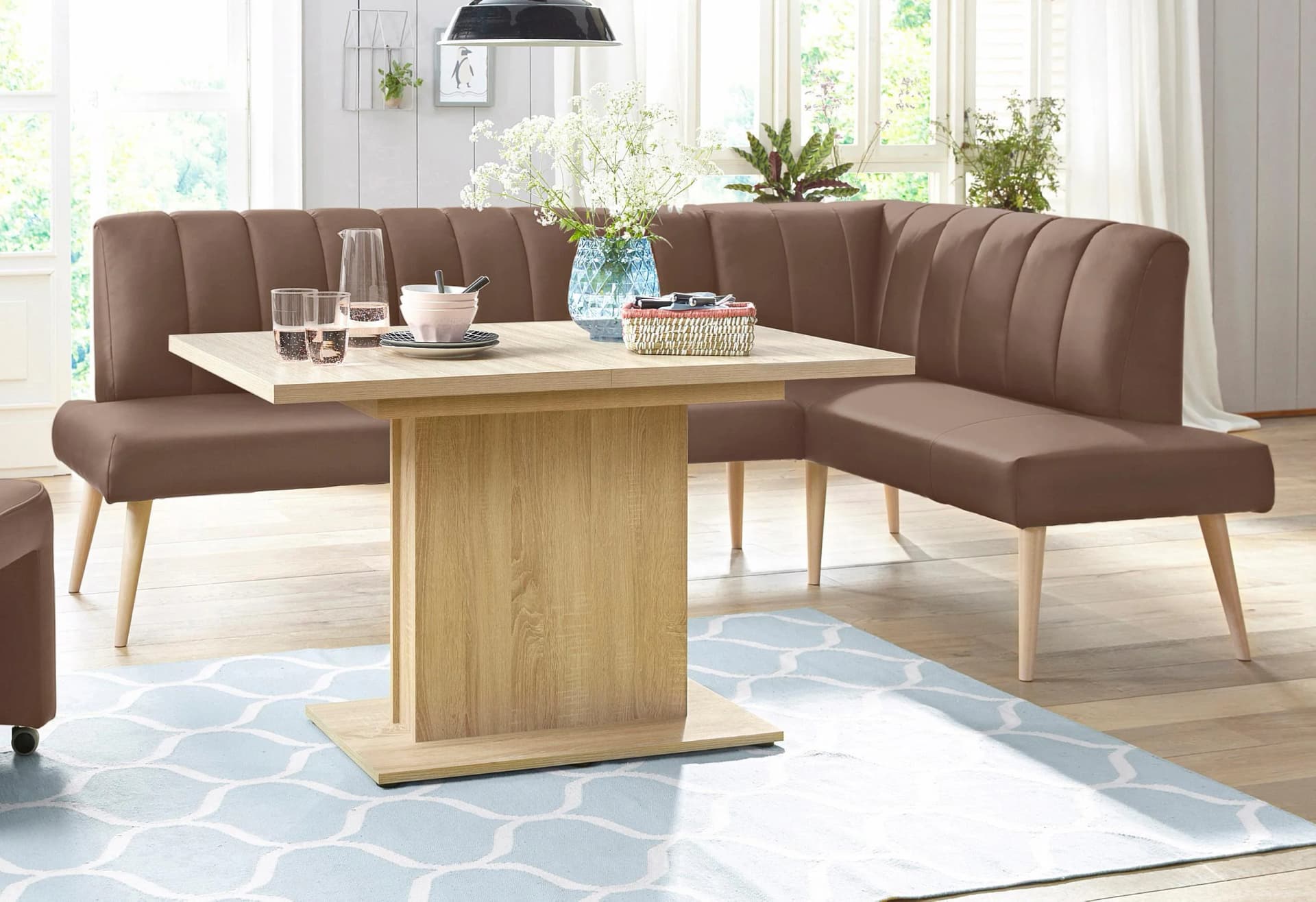 EXXPO Eckbank Costa Braun Webvelour Moderne Rückensteppung