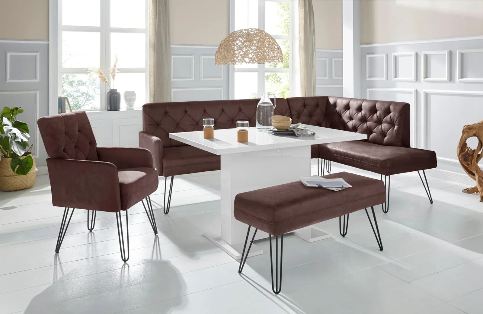 EXXPO Eckbank Doppio Chesterfield Optik Chocco Schwarz