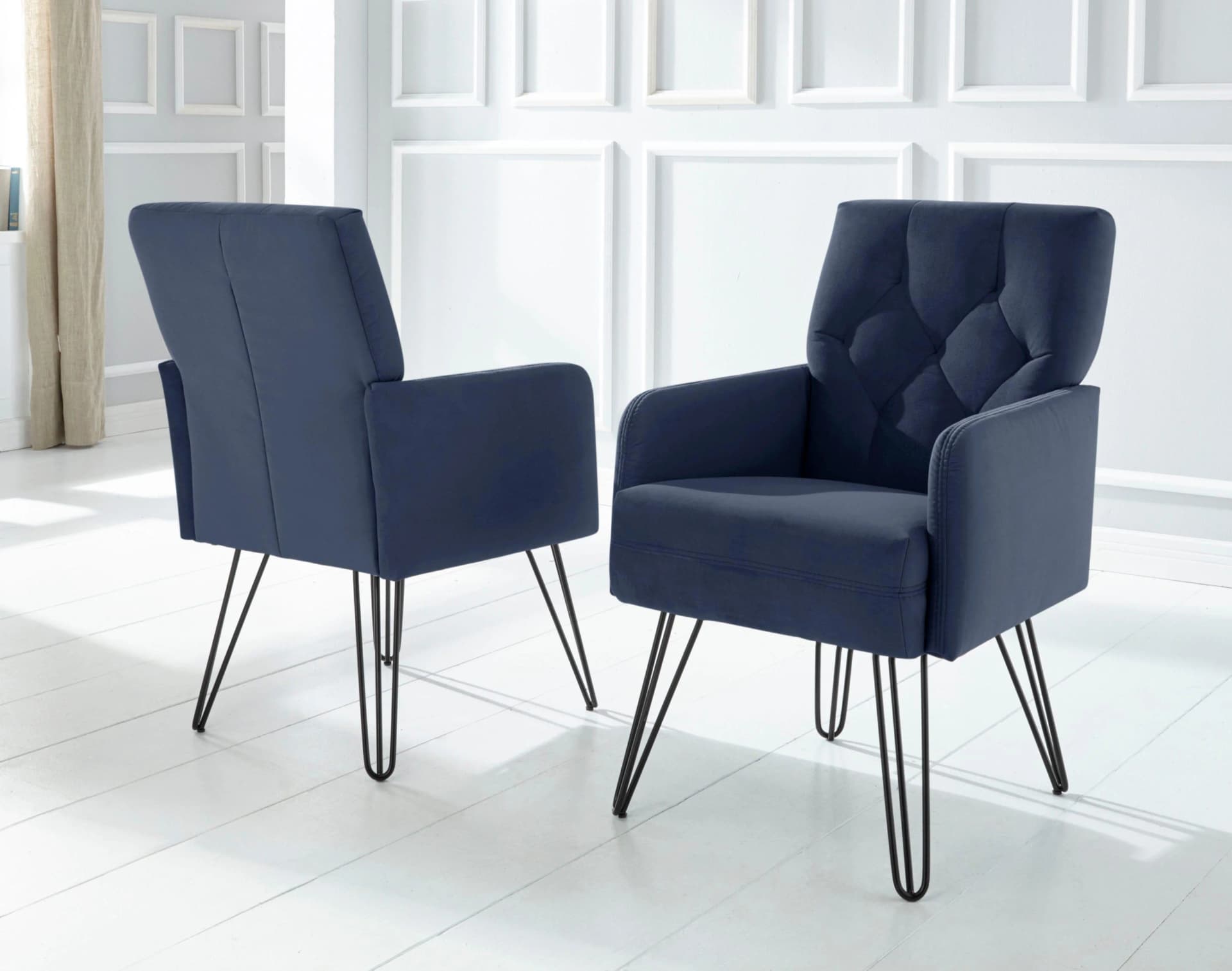 EXXPO Sessel Doppio Navy Samtvelours Designuntergestell