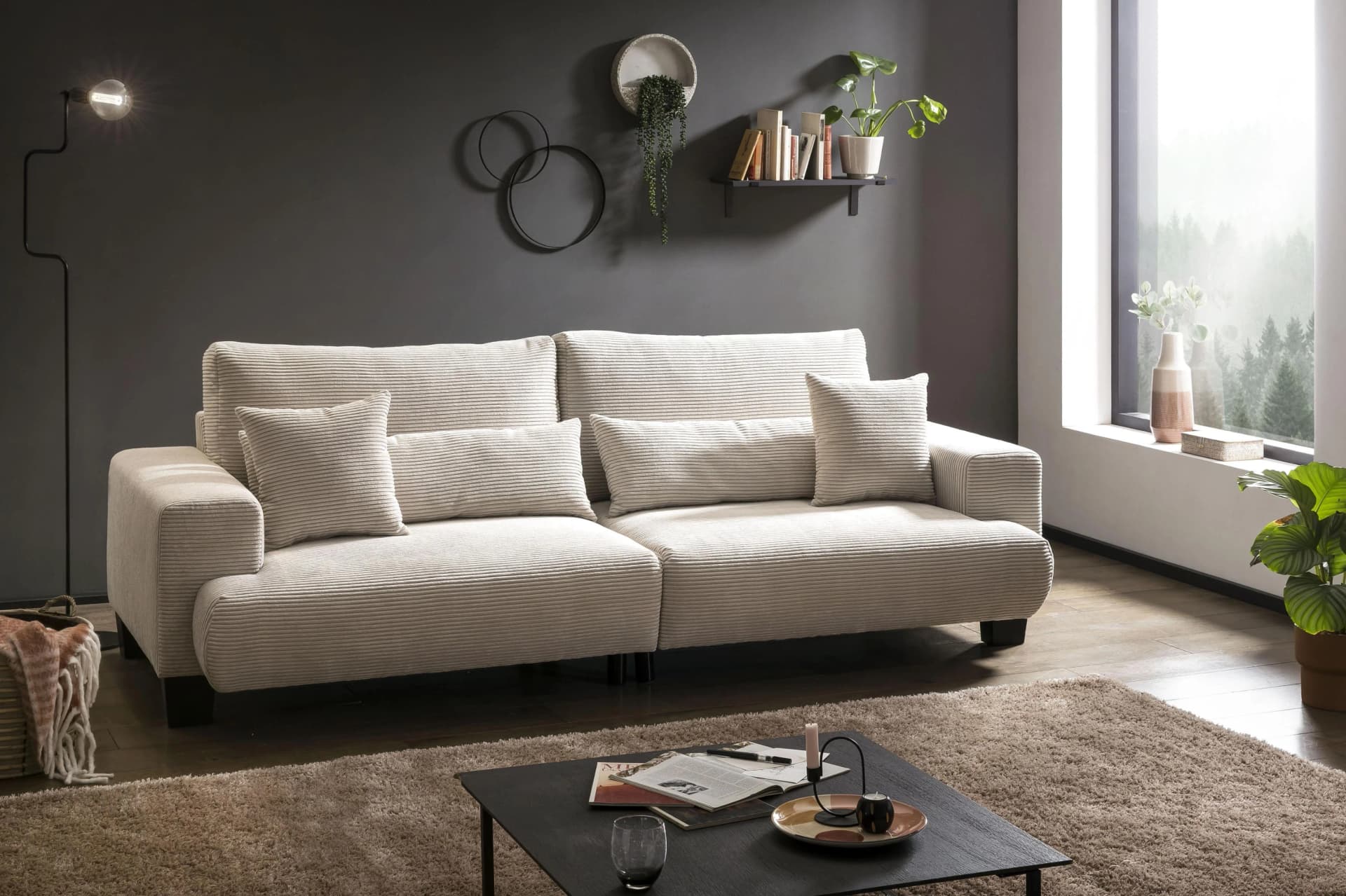 EXXPO Big-Sofa Megasofa Beige Cord Bezug mit Kissen