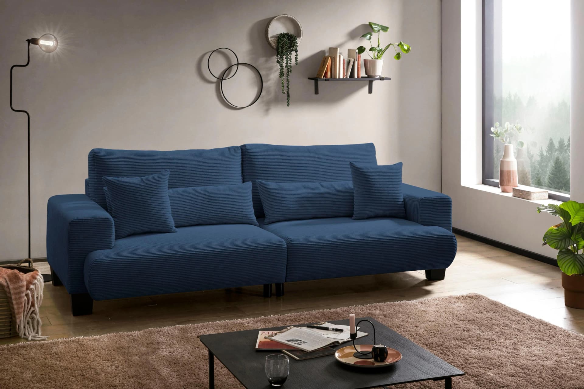 Big-Sofa EXXPO Navy Cord Megasofa mit Kissen
