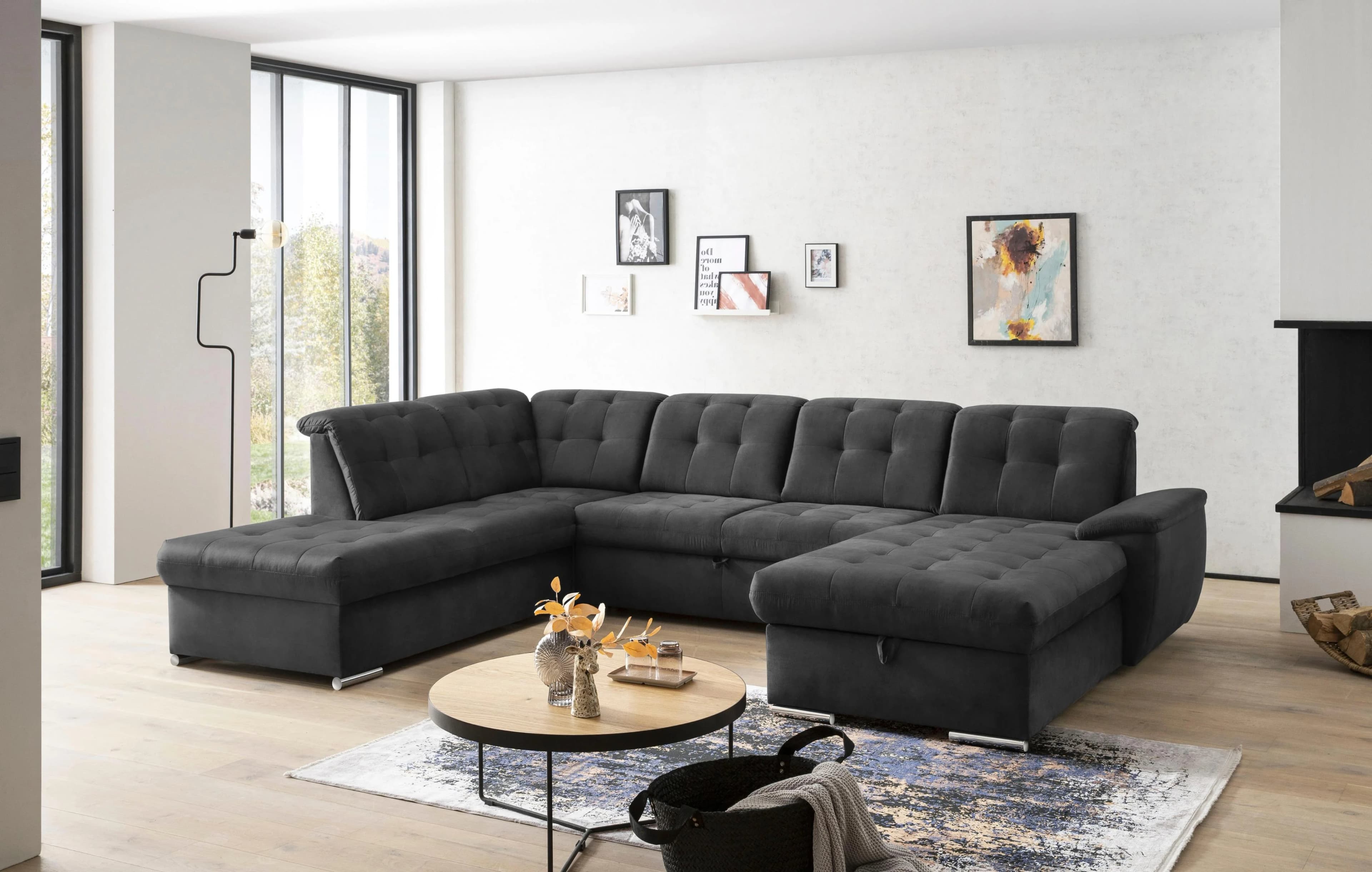 EXXPO Wohnlandschaft Durango Grau U-Form mit Bettfunktion