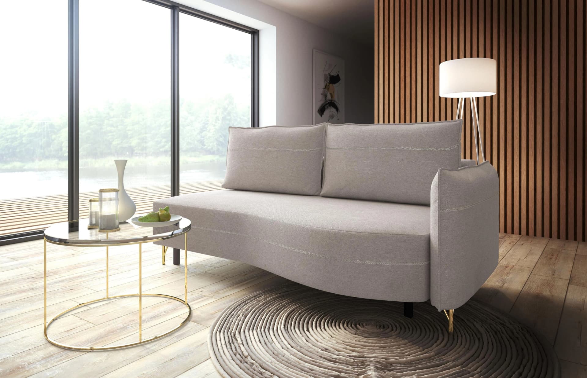EXXPO Loungesofa Ortis Beige Schlafsofa mit Bettkasten