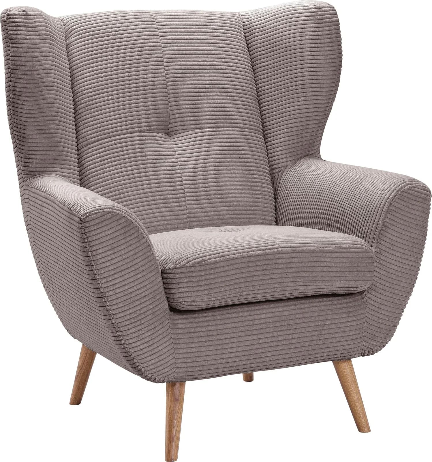 EXXPO Alvesta Ohrensessel Cappuccino Cord mit Holzfüßen